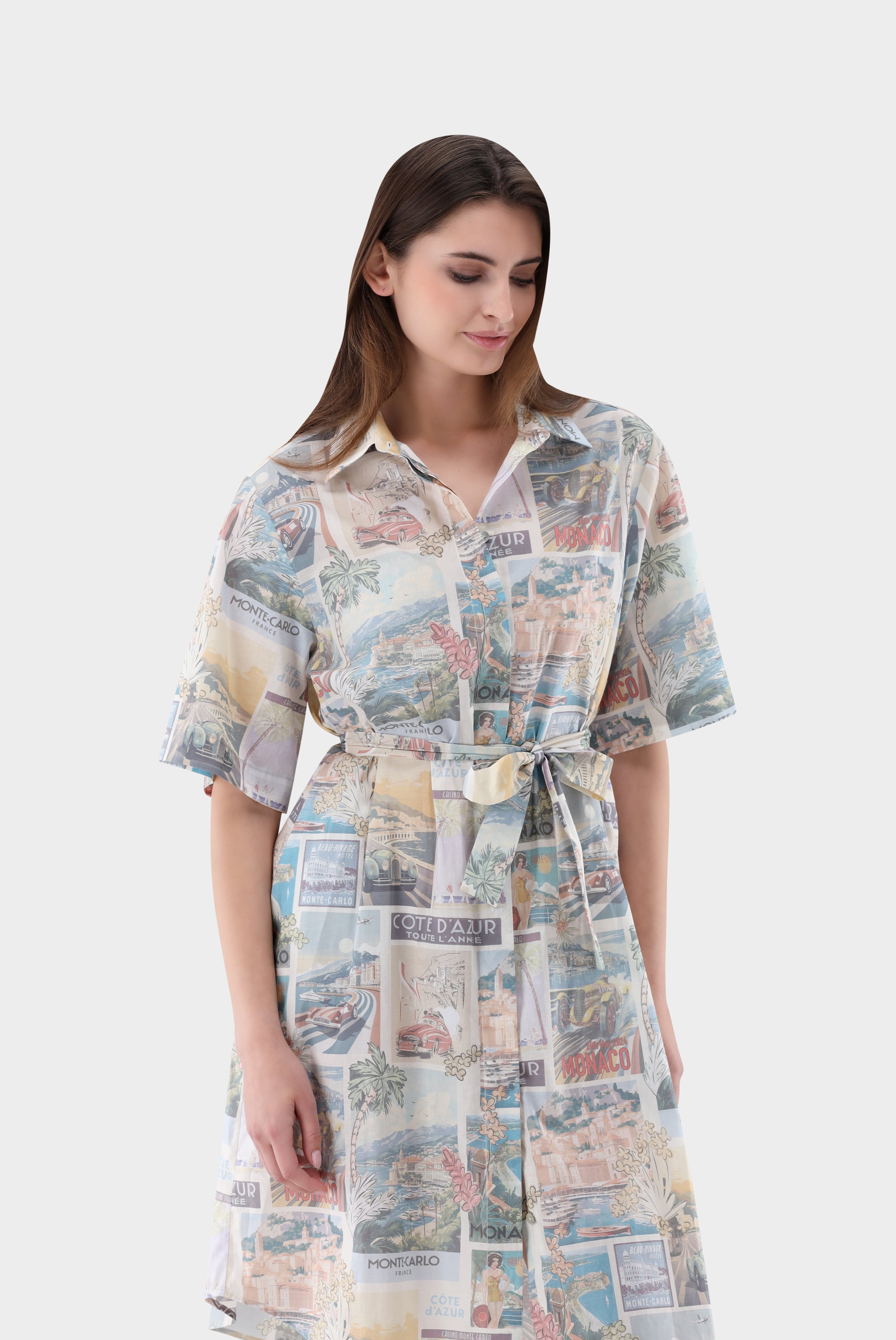 Knielanges Hemdblusenkleid | mit Print