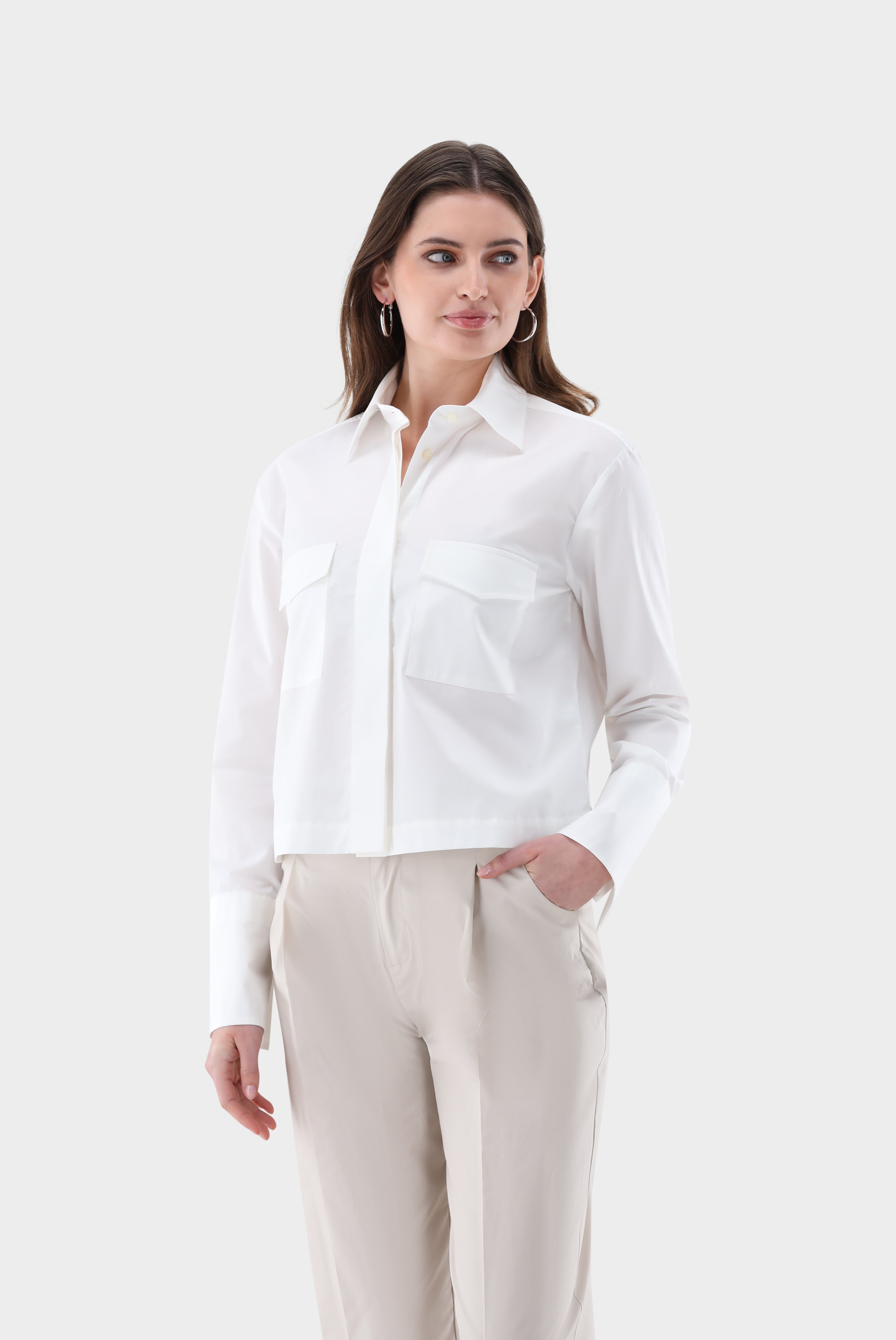 Cropped Bluse | mit Brusttaschen