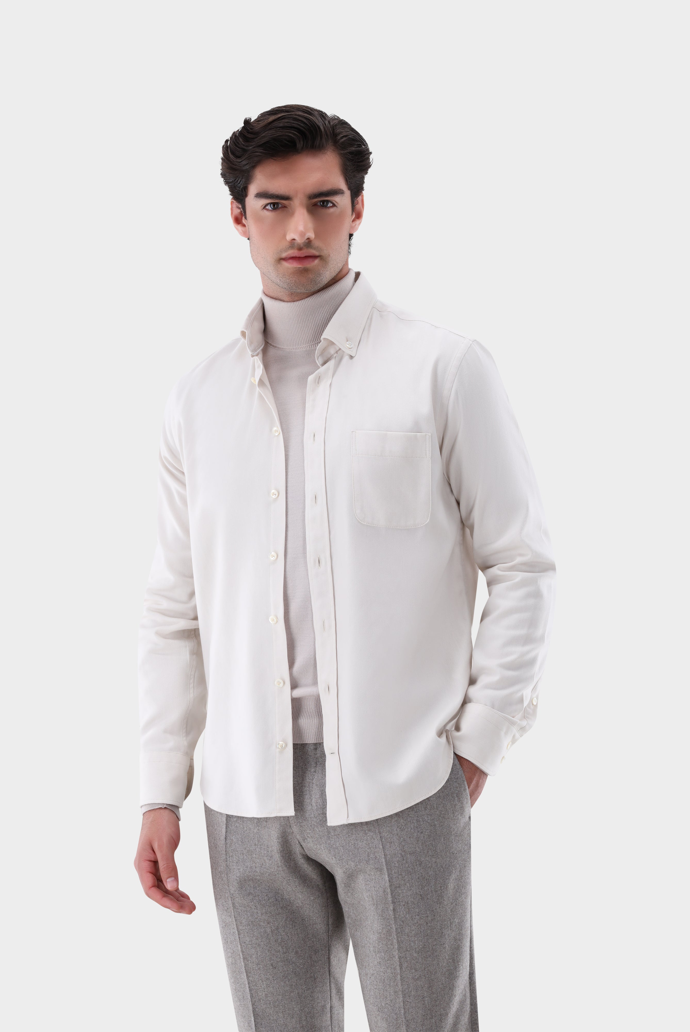 Flanellhemd | mit Button-Down Kragen Slim Fit-Hemden & Blusen-Van Laack-OUTLET-Beige/Braun-37-ARCHIVIST-ARCHIVE-SALE