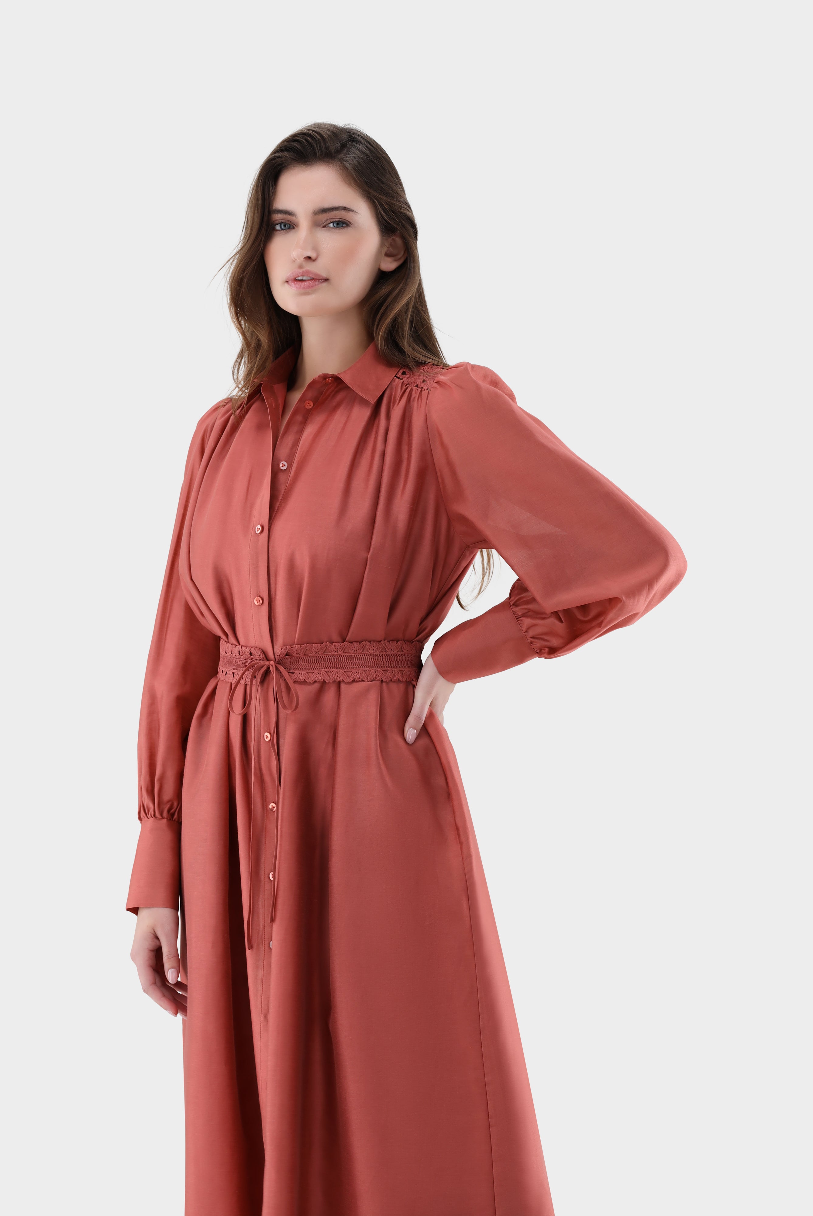 Midi-Hemdblusenkleid | mit Leinen und Tencel™