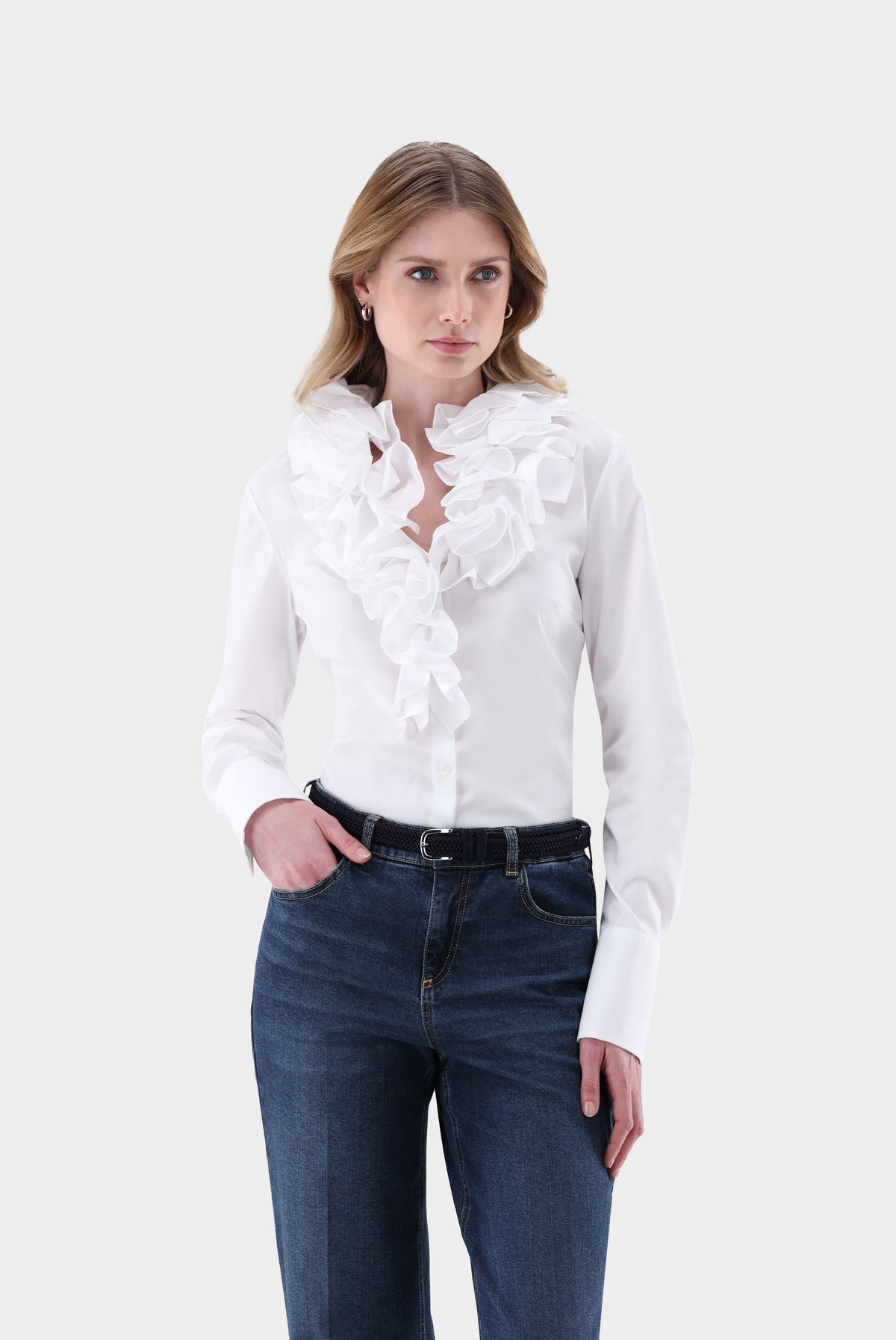 Bluse | mit Rüschen und Stretch-Hemden & Blusen-Van Laack-OUTLET-Weiß-36-ARCHIVIST-ARCHIVE-SALE