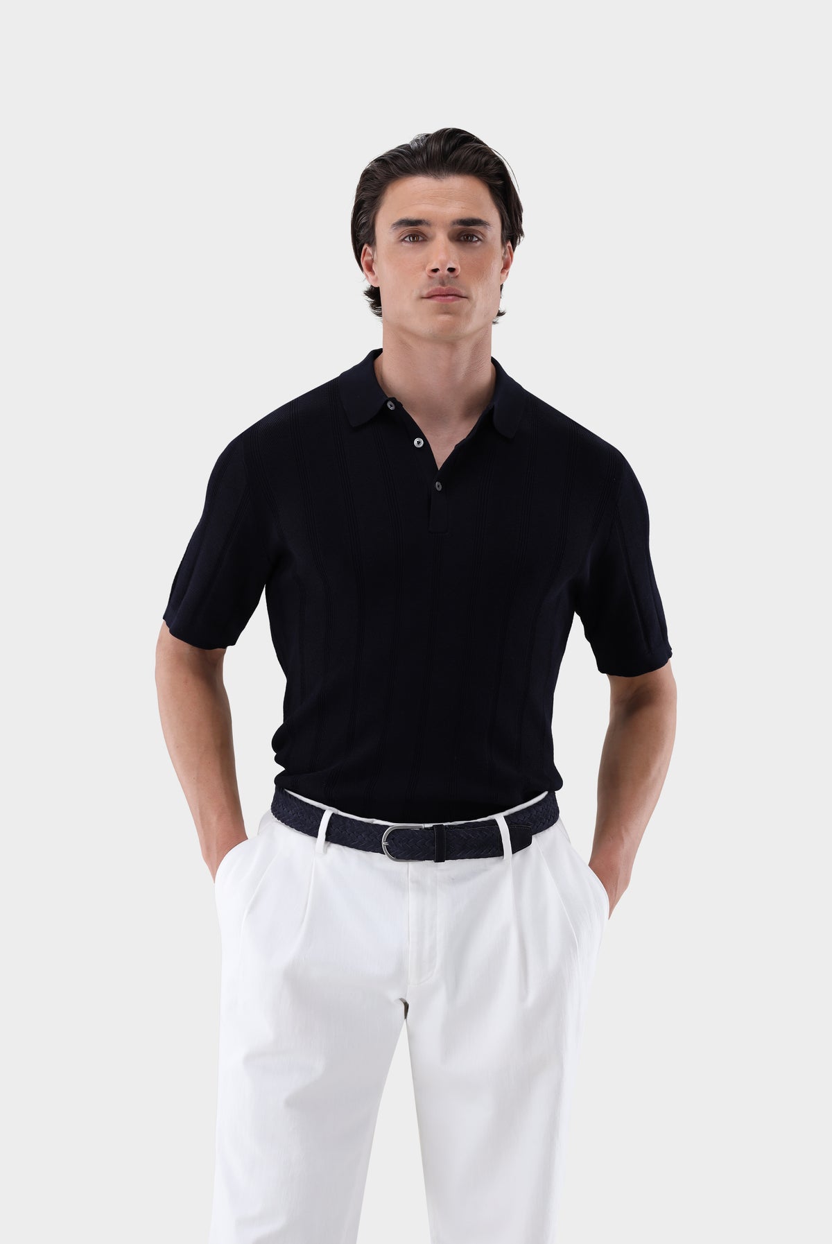 Van Laack-Strick-Poloshirt | mit Jacquard Streifen-Shirts-Black-Deal-Outlet-by-ARCHIVIST