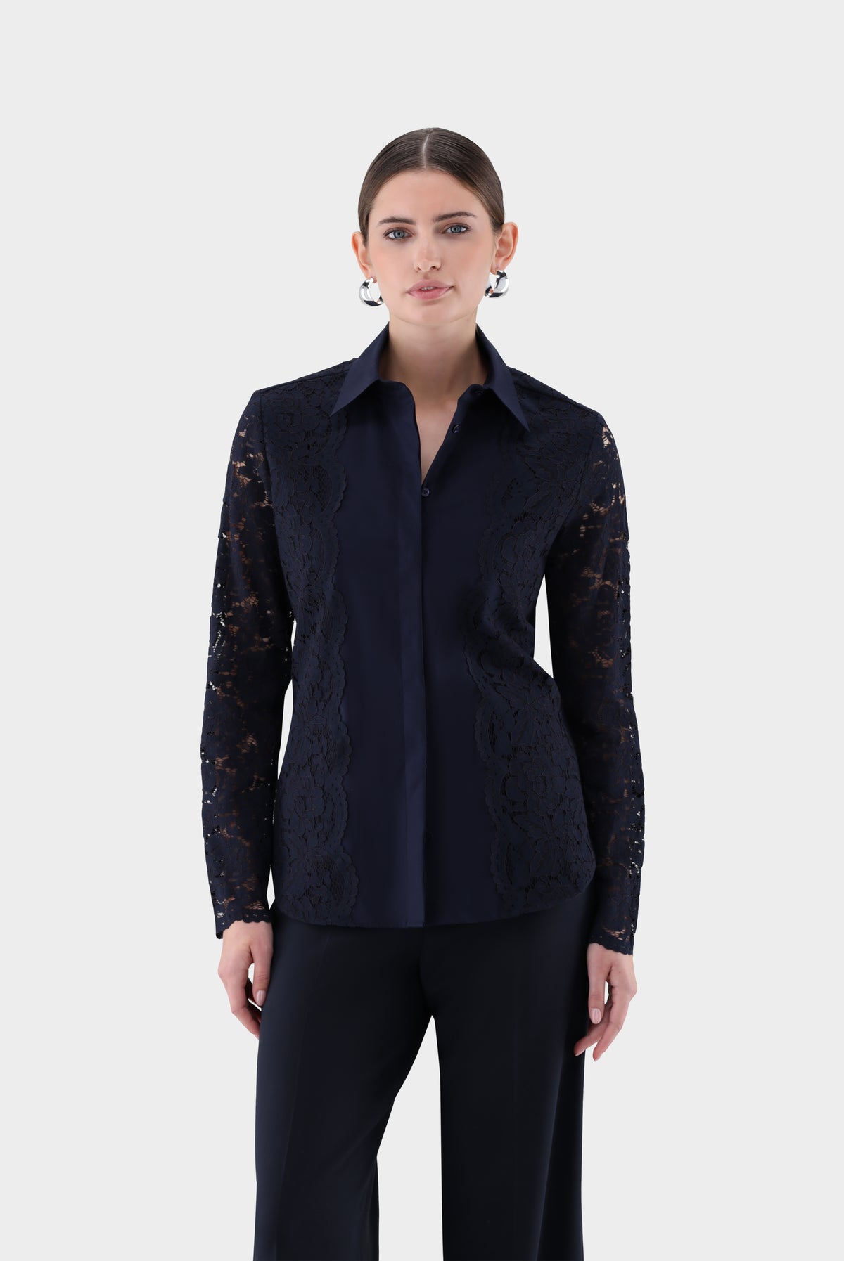 Hemdbluse | mit Spitzenärmeln-Hemden & Blusen-Van Laack-OUTLET-navy-34-ARCHIVIST-ARCHIVE-SALE