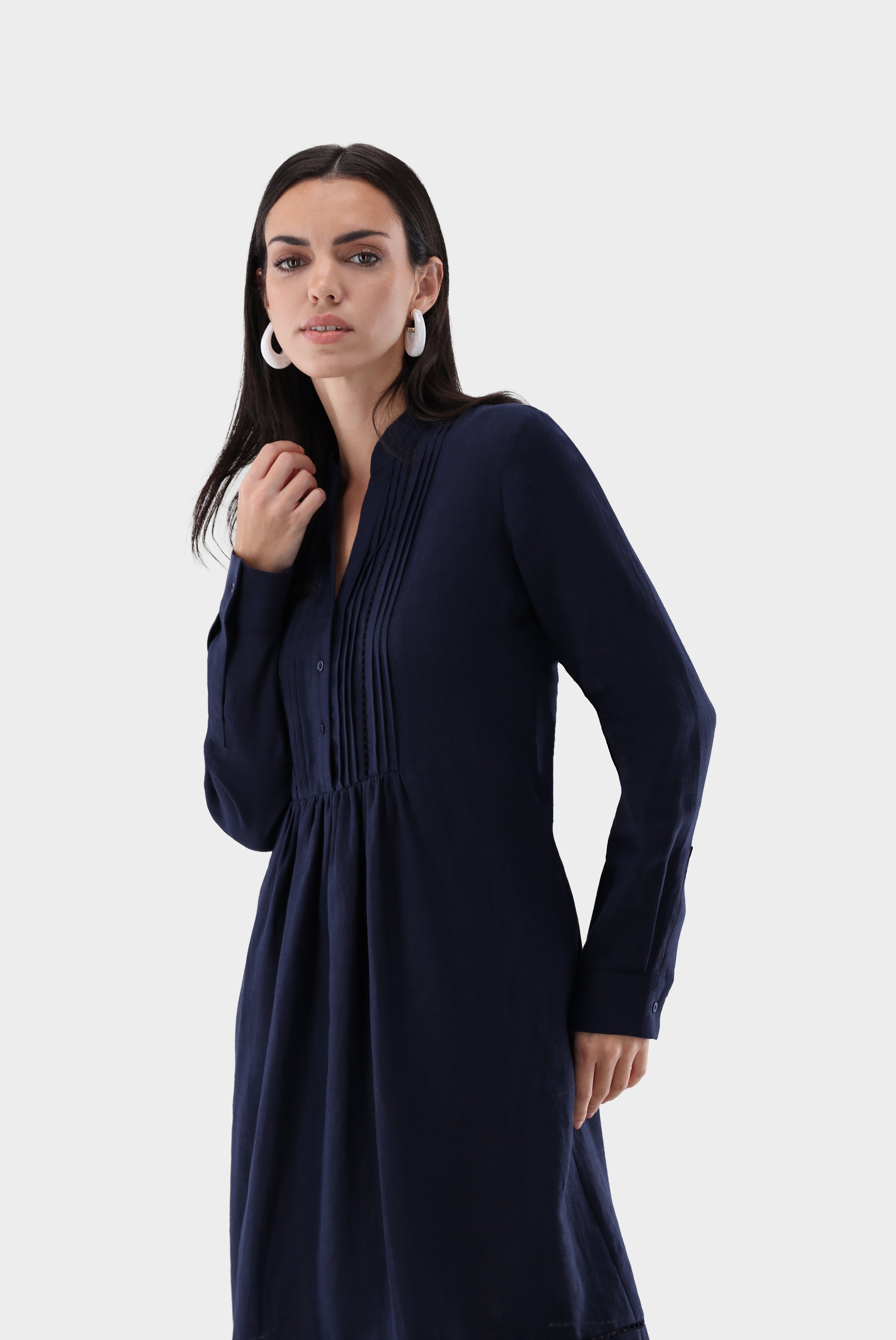 Schlupfkleid aus Leinen | mit Lochstick-Details-Kleider & Röcke-Van Laack-OUTLET-dunkelblau-36-ARCHIVIST-ARCHIVE-SALE