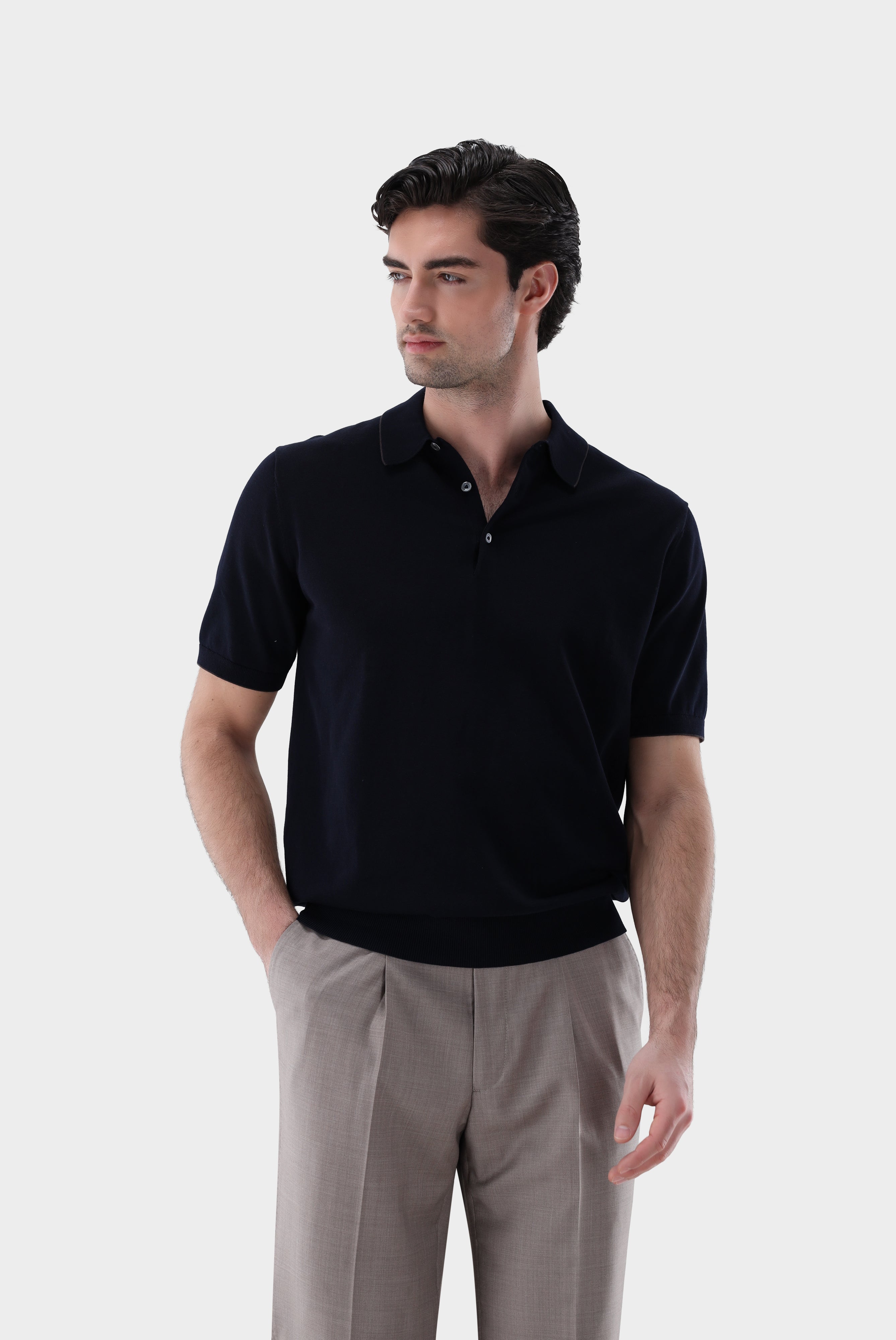Strick Poloshirt mit Detail | aus Air Cotton