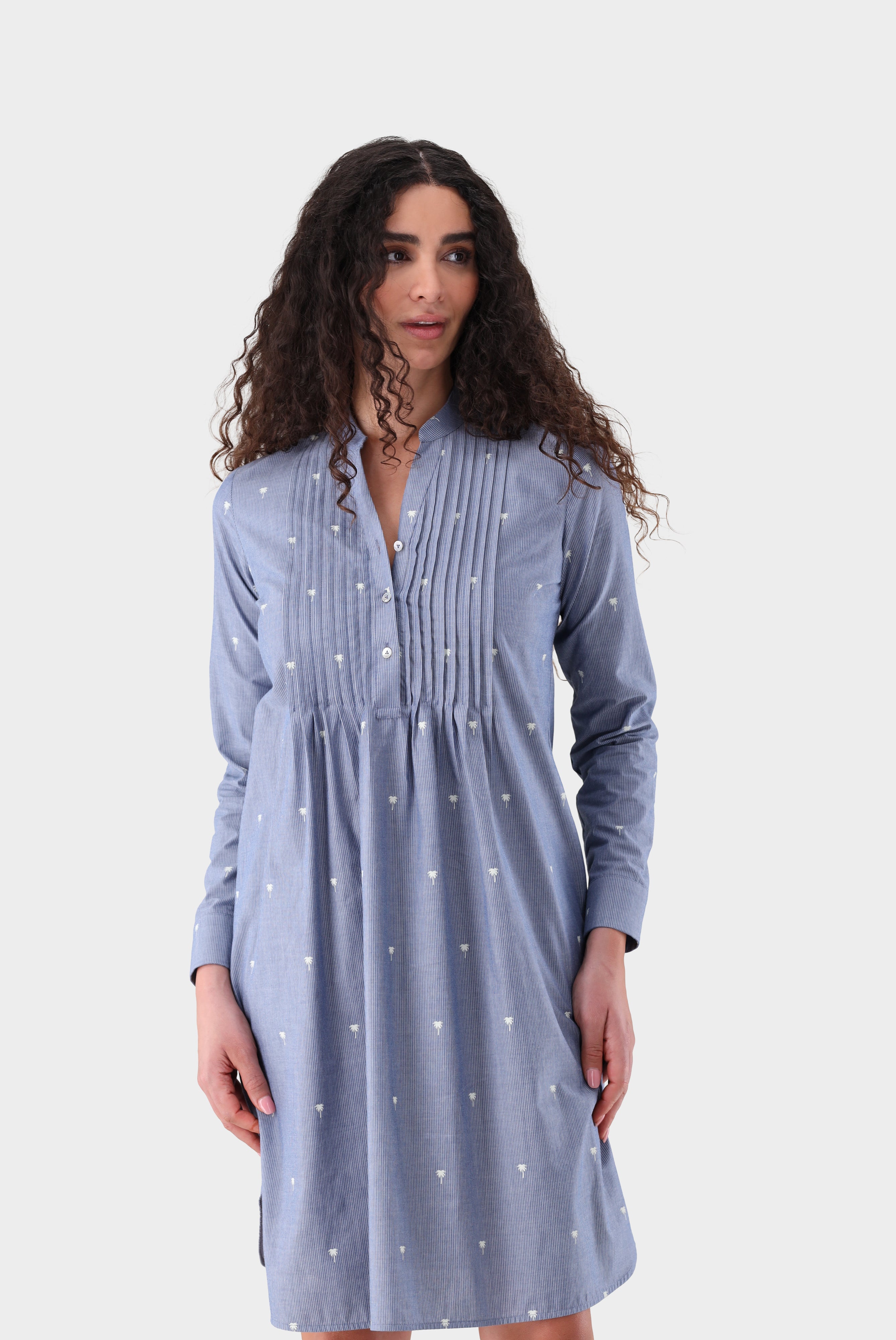 Knielanges Schlupfkleid | in Jeans Optik mit Palmen Druck
