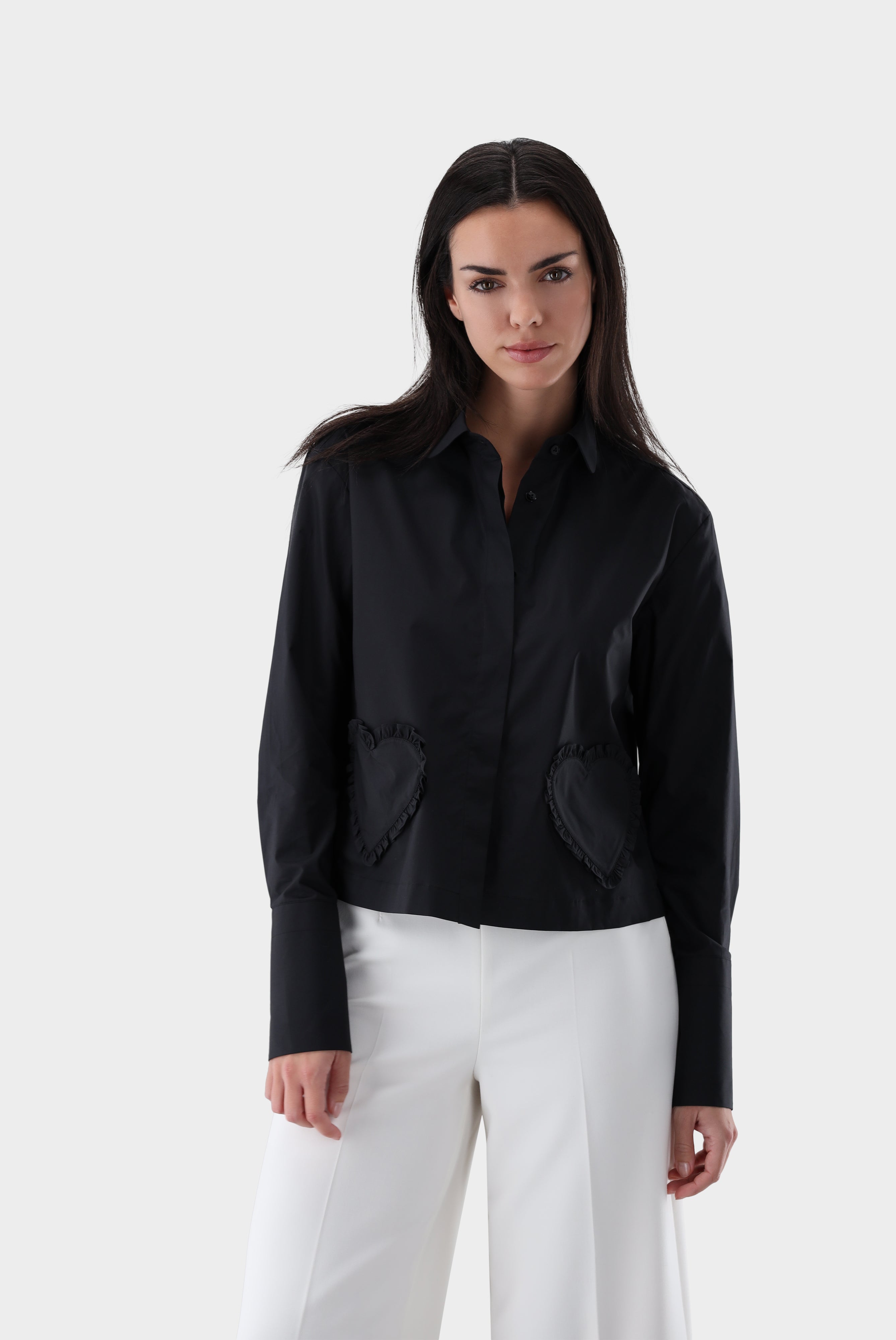 Hemdbluse | cropped mit Herz-Taschen