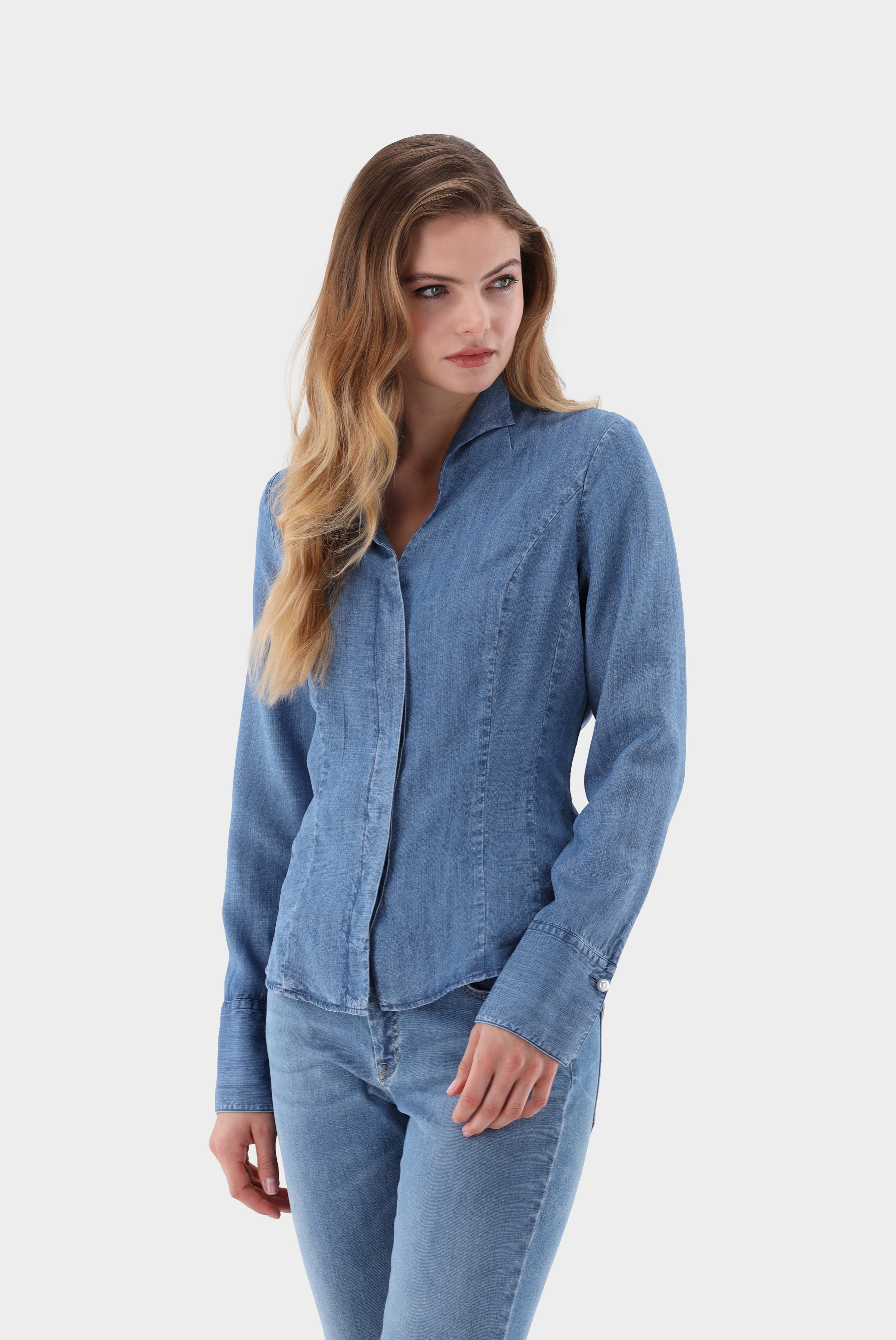 Kelchkragenbluse | aus Jeans Stoff