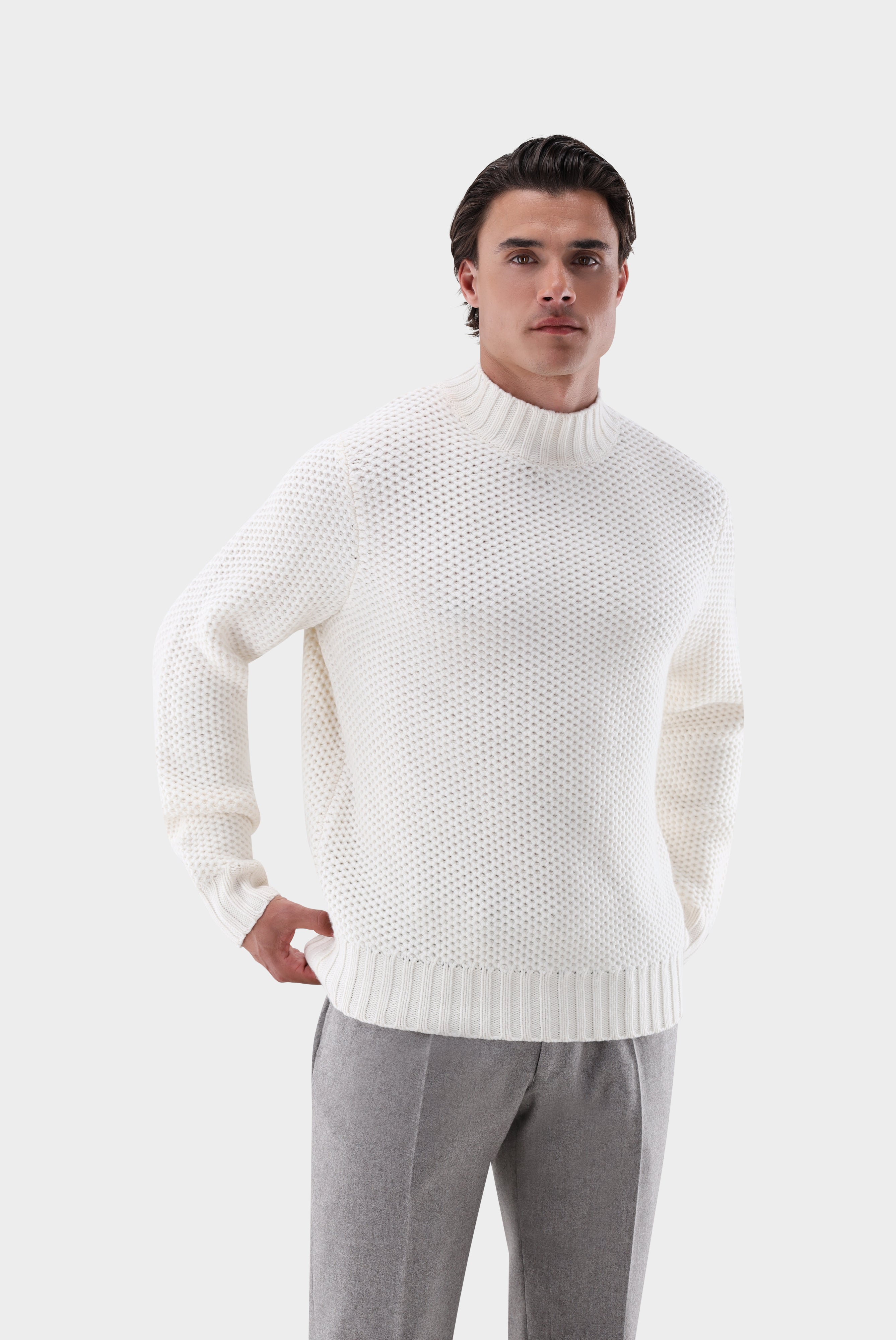 Stehkragenpullover | mit Struktur und Kaschmir-Strick & Pullover-Van Laack-OUTLET-Beige-S-ARCHIVIST-ARCHIVE-SALE