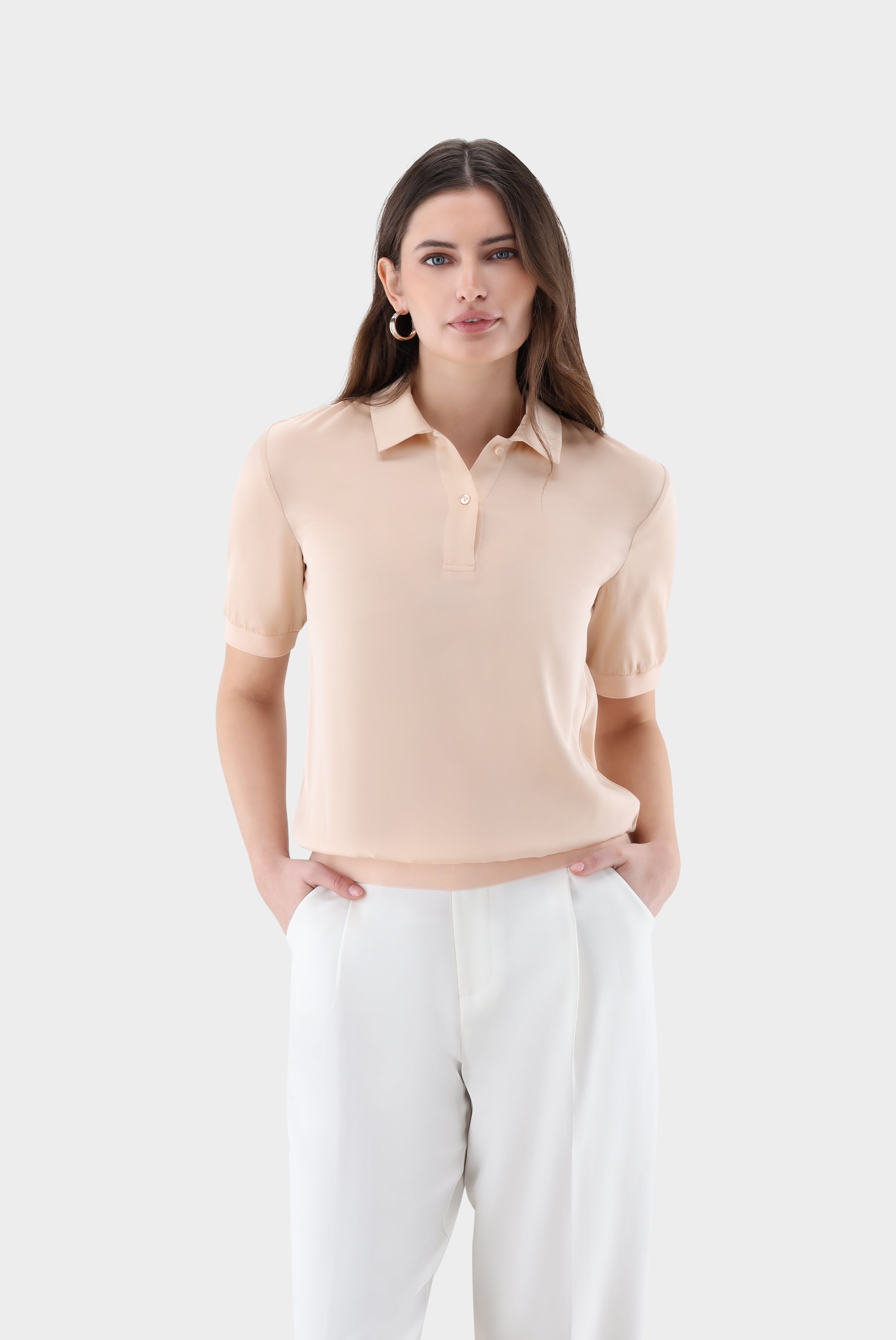 Poloshirt | aus Seidensatin-Hemden & Blusen-Van Laack-OUTLET-Beige/Braun-36-ARCHIVIST-ARCHIVE-SALE