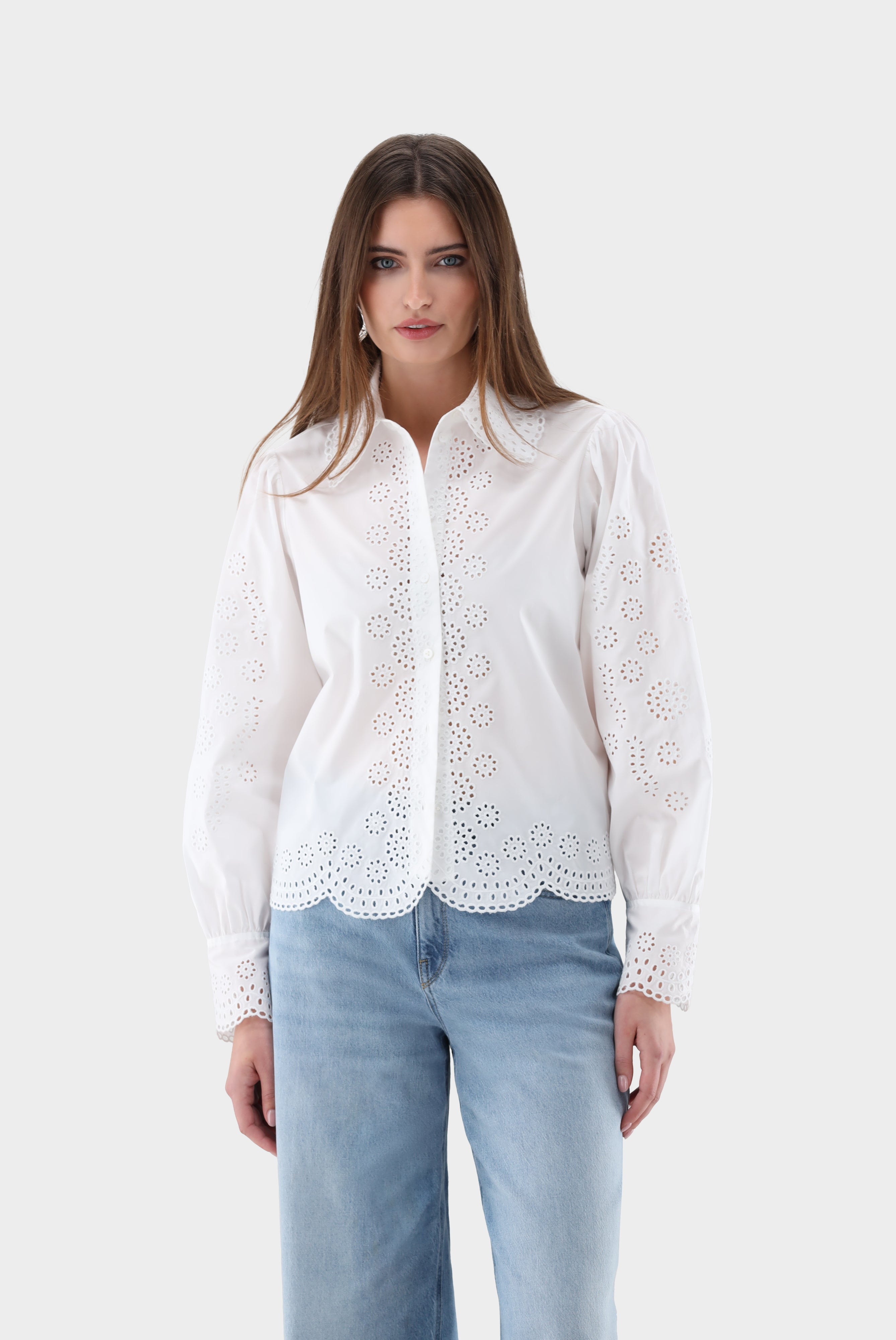 Cropped Hemdbluse | mit Lochstickereien