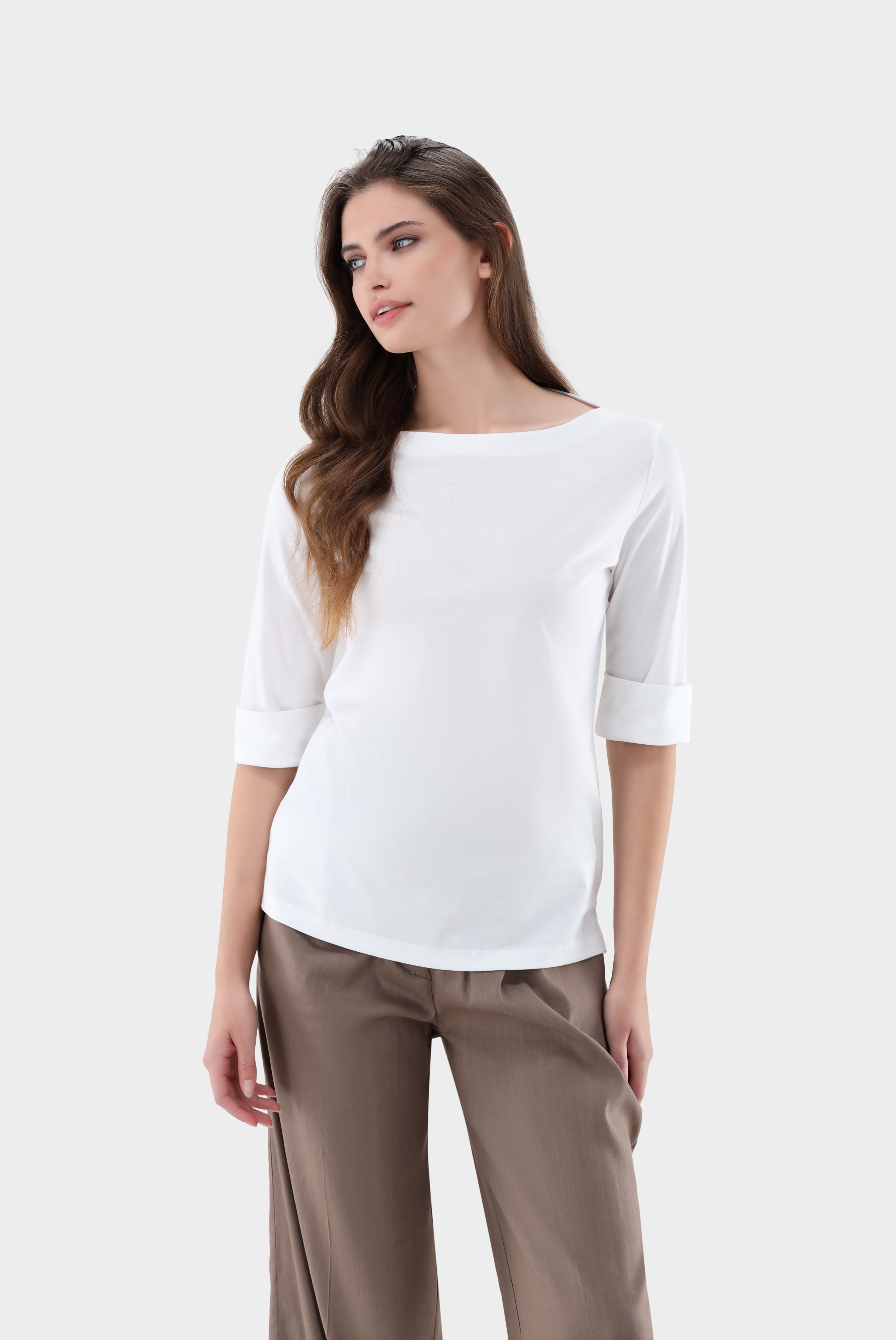 T-Shirt | mit U-Boot Ausschnitt und Halbarm von van Laack-Hemden & Blusen-Van Laack-OUTLET-Weiß-36-ARCHIVIST-ARCHIVE-SALE