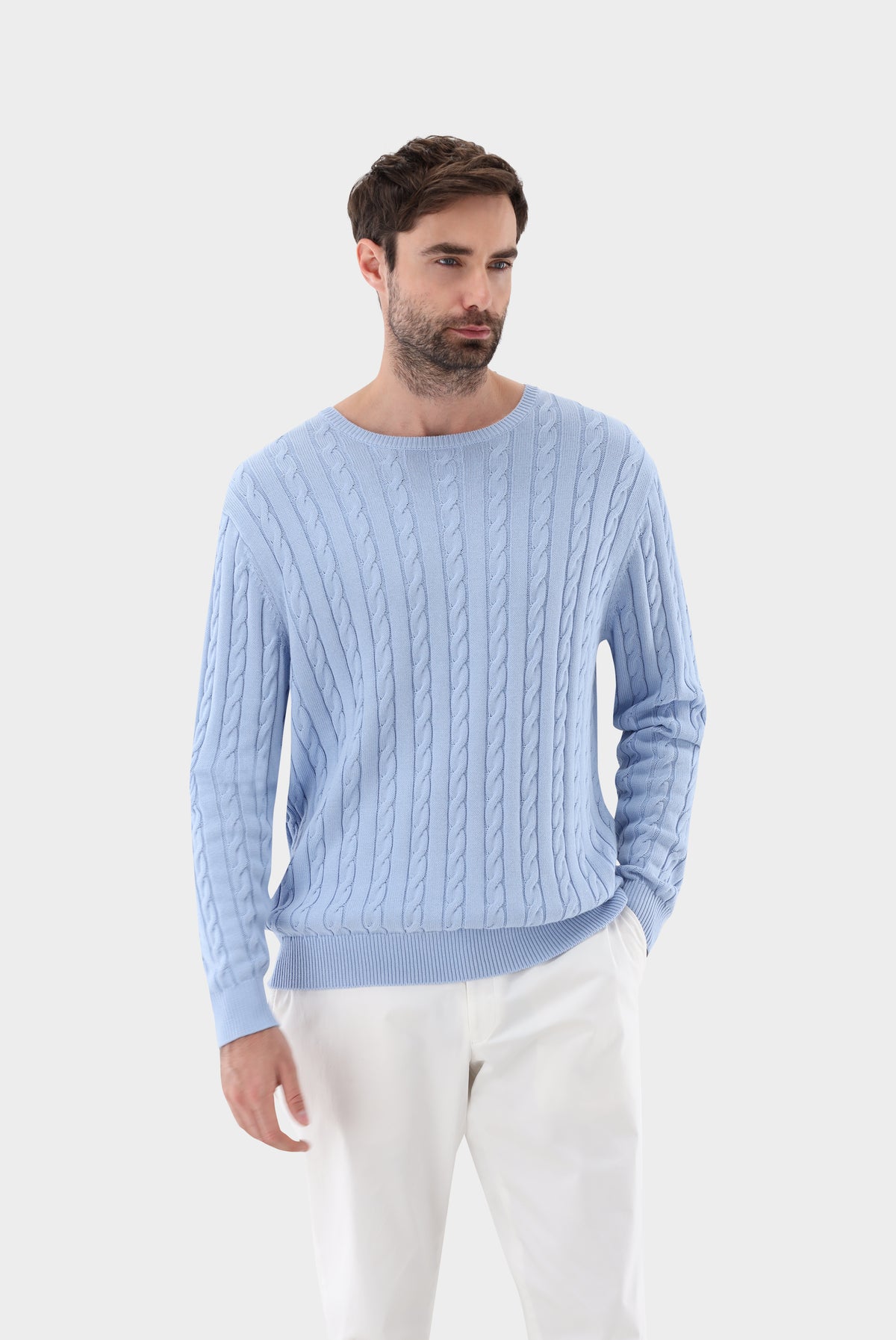 Zopfstrick-Pullover | mit Seide und Baumwolle