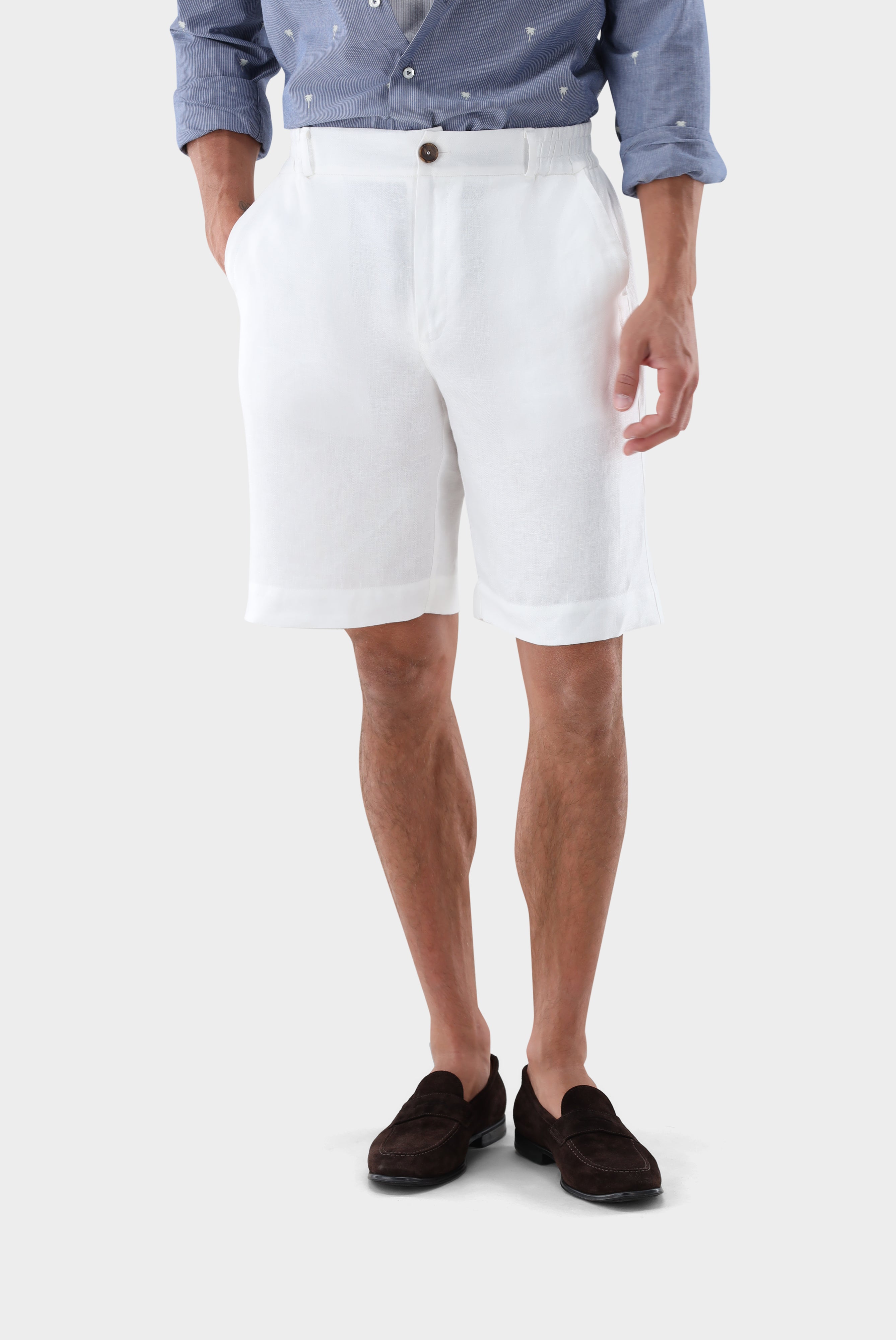 Shorts aus Leinen | mit Fischgrat