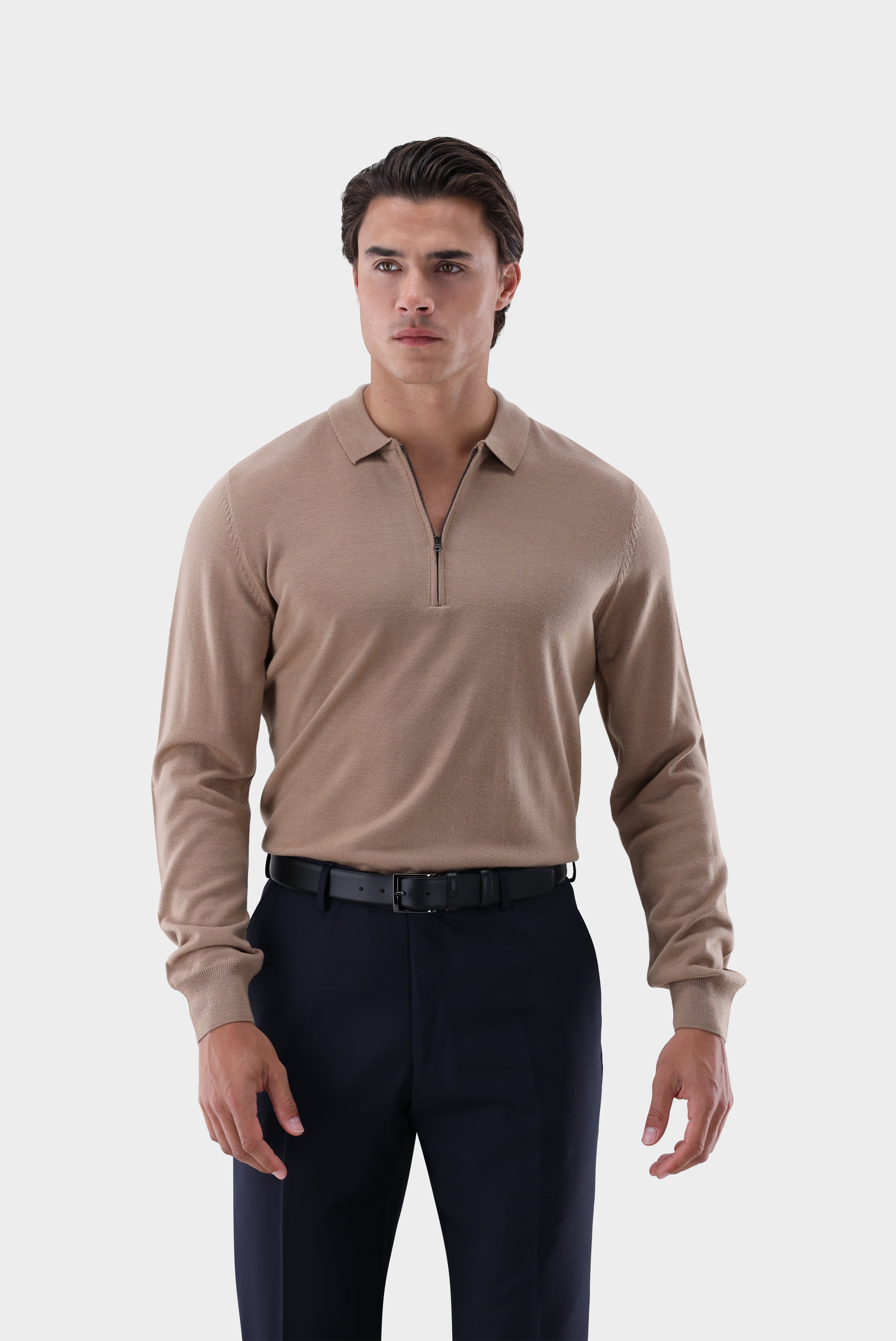 Van Laack-Langarm Poloshirt mit Reißverschluss aus merzerisierte Wolle-Strick & Pullover-Black-Deal-Outlet-by-ARCHIVIST