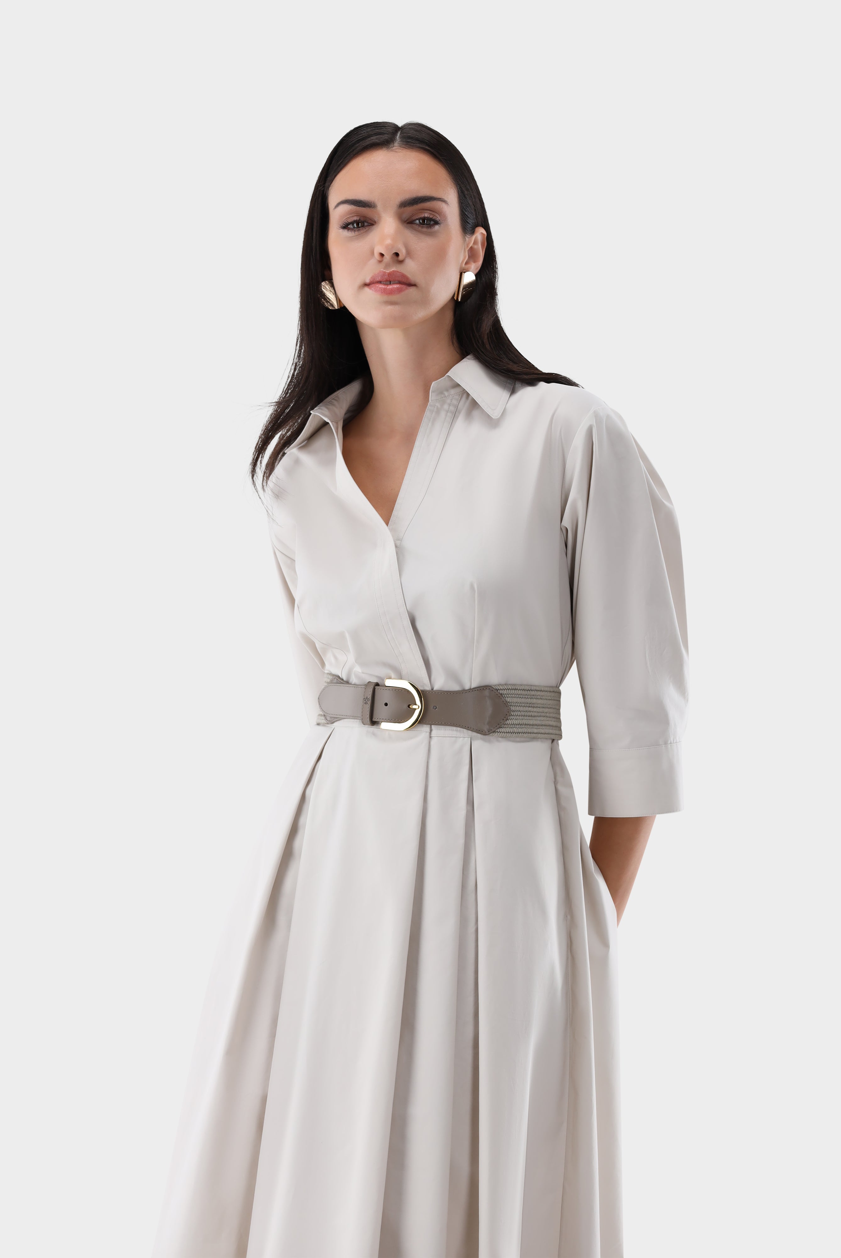 Midi-Hemdblusenkleid | mit Falten