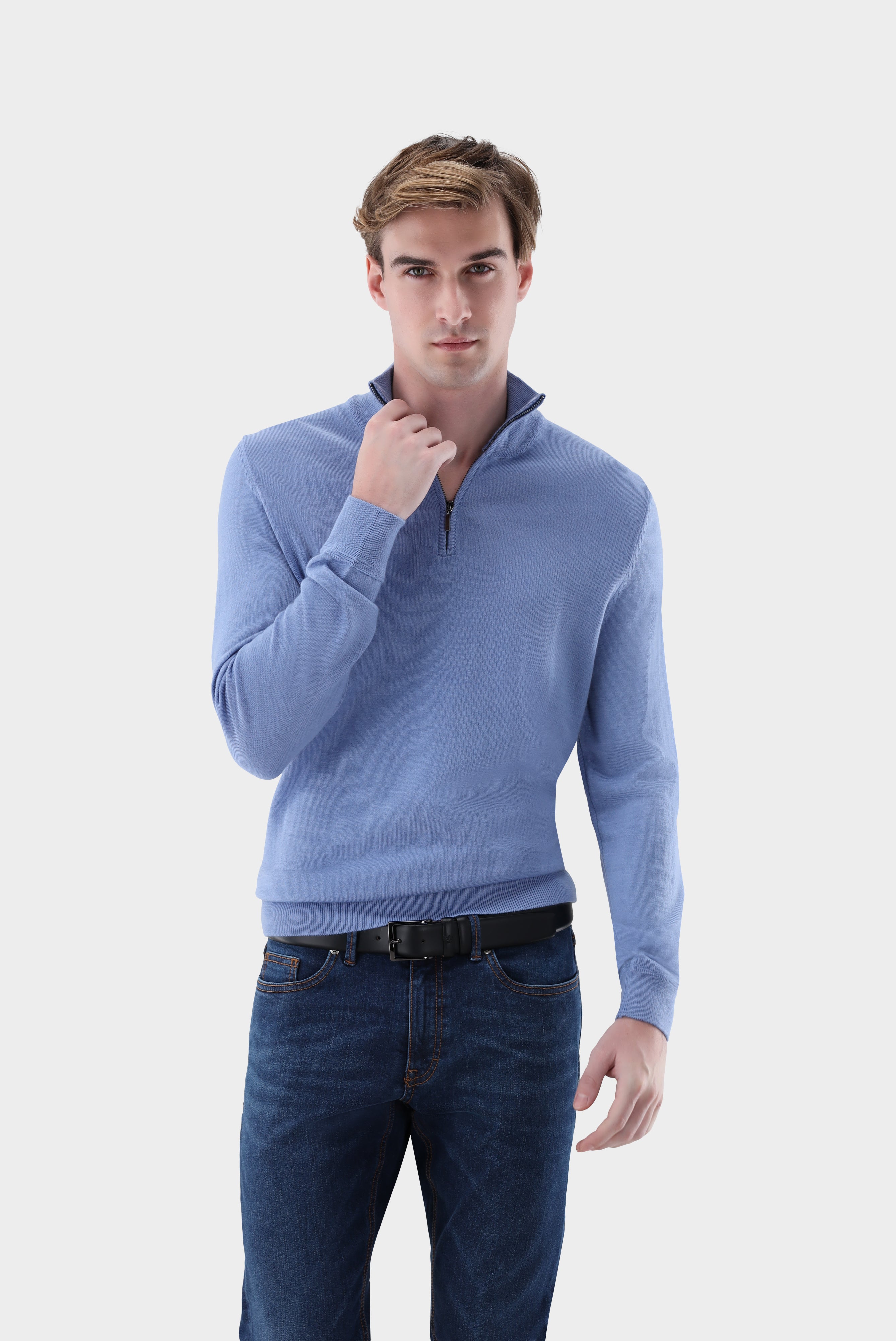Troyer | aus merzerisierter Merinowolle mit Farbdetail-Strick & Pullover-Van Laack-OUTLET-Hellblau-S-ARCHIVIST-ARCHIVE-SALE