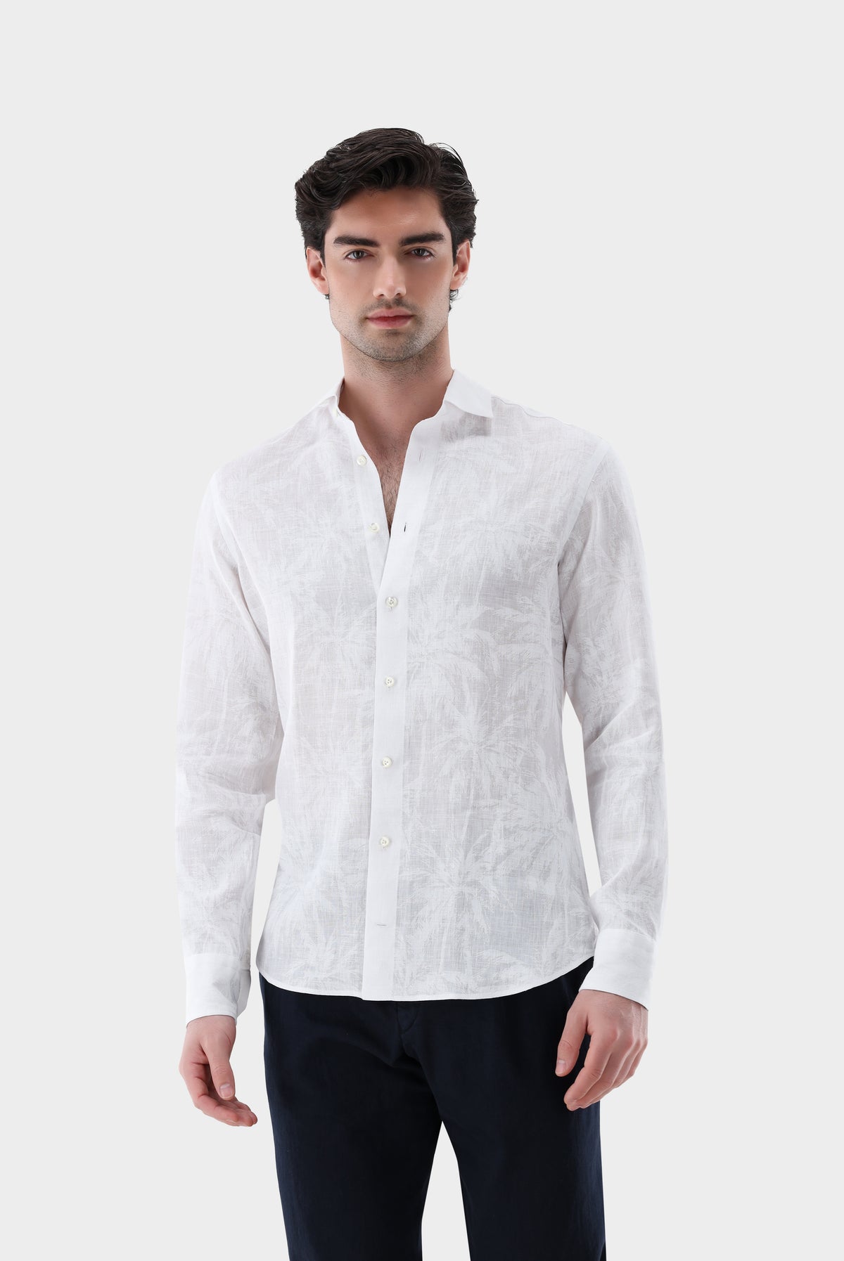 Leinenhemd | mit Ton-in-Ton Druck Tailor Fit
