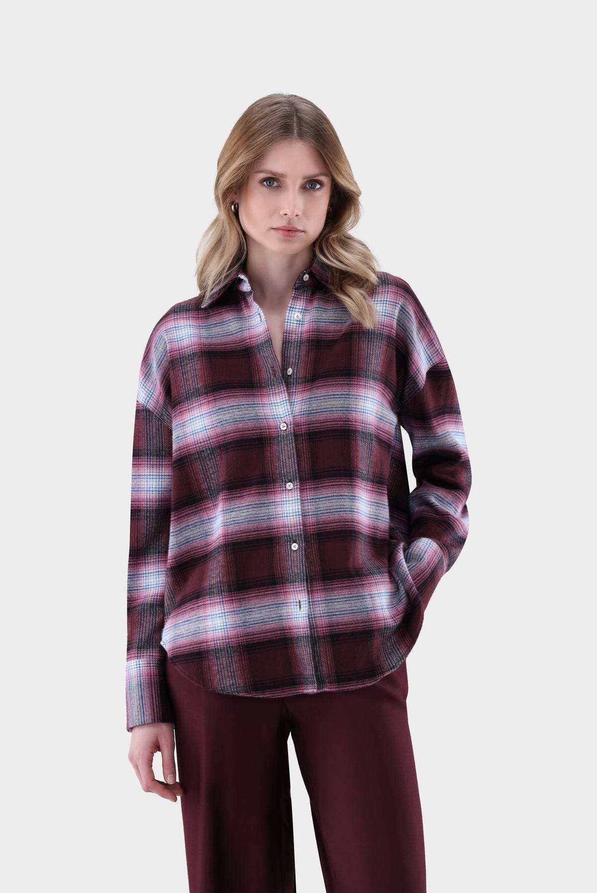 Hemdbluse | kariert aus Flanell-Hemden & Blusen-Van Laack-OUTLET-Flieder/Lila-36-ARCHIVIST-ARCHIVE-SALE