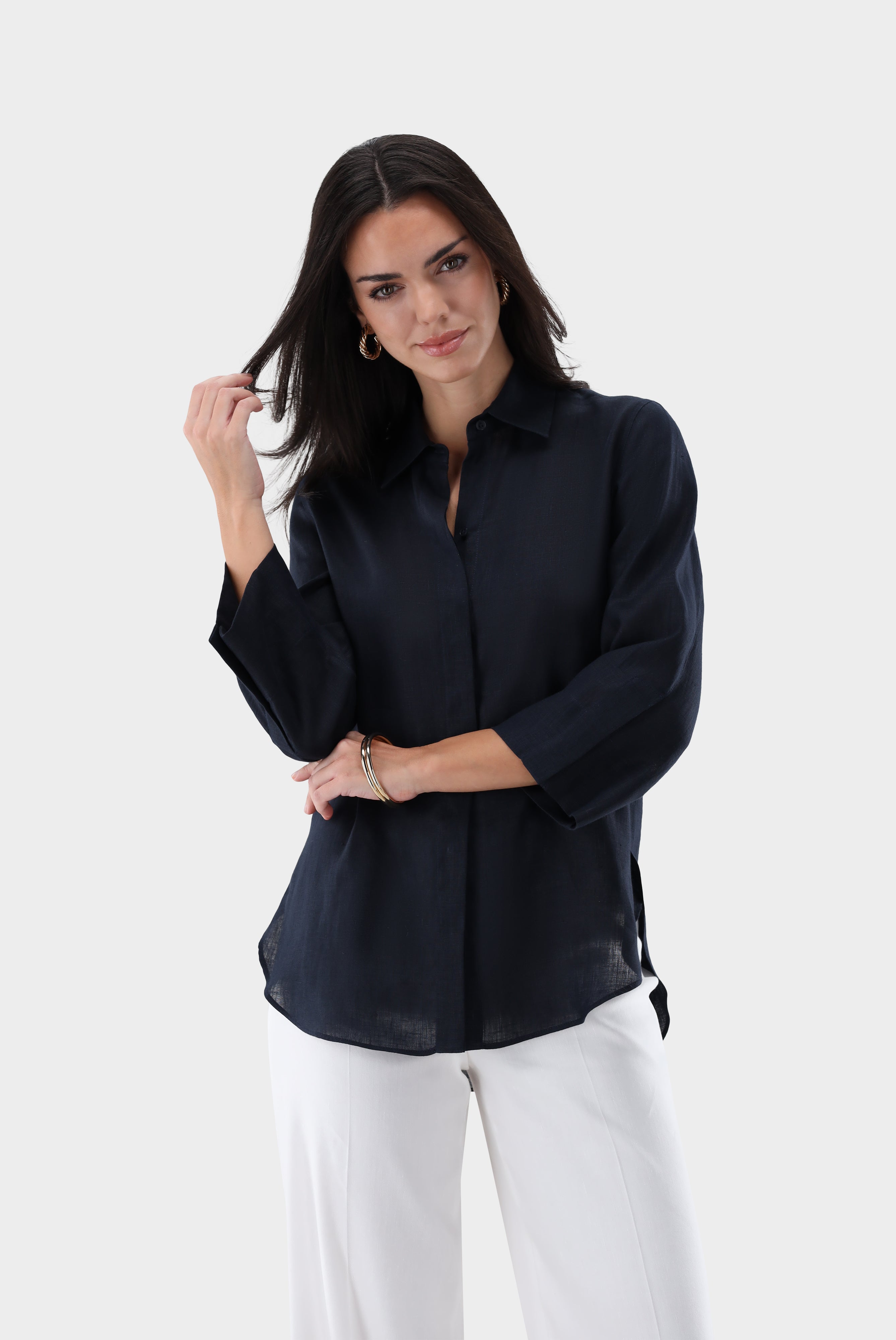 Hemdbluse aus Leinen | mit Seitenschlitzen