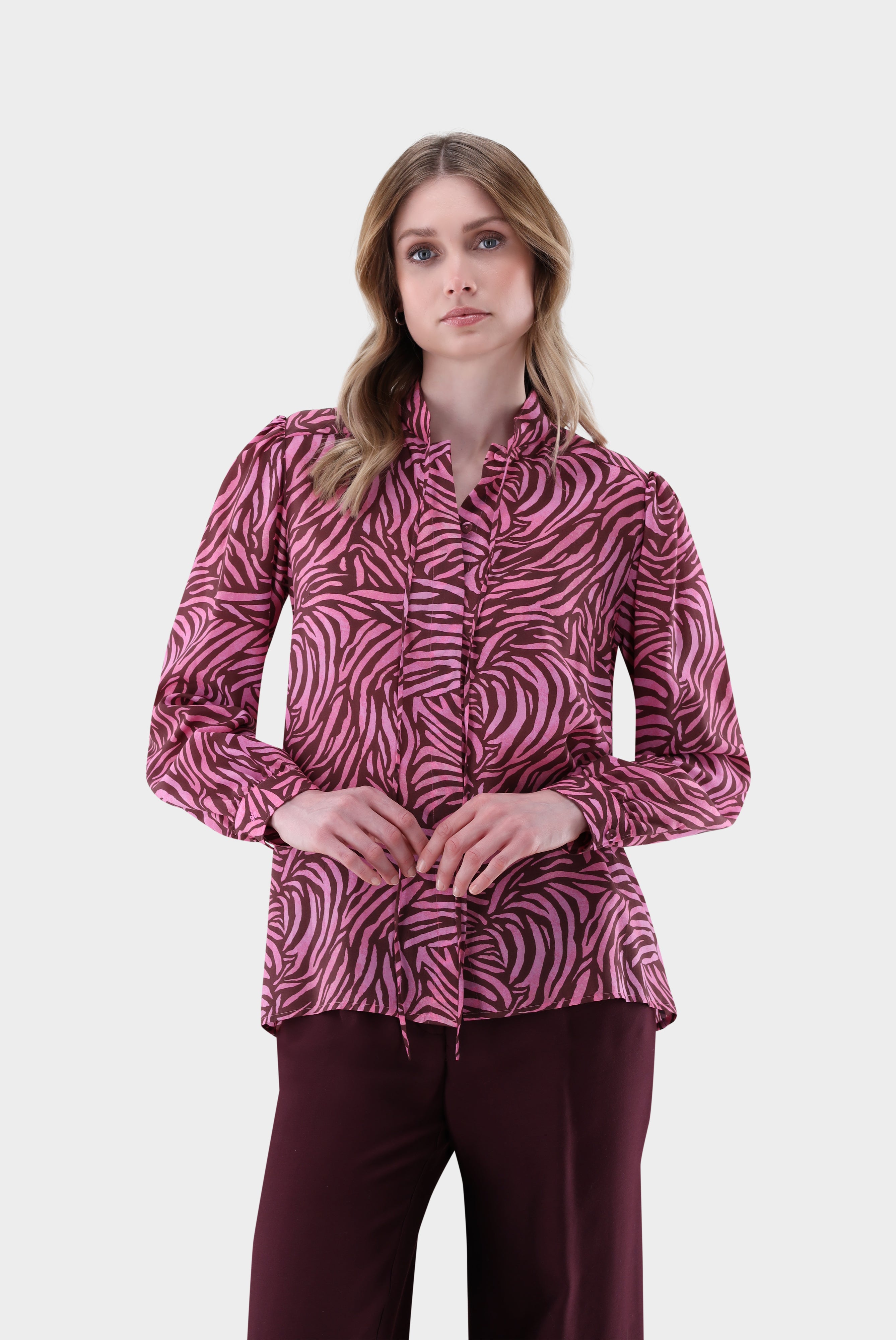 Stehkragenbluse | mit Zebra Druck