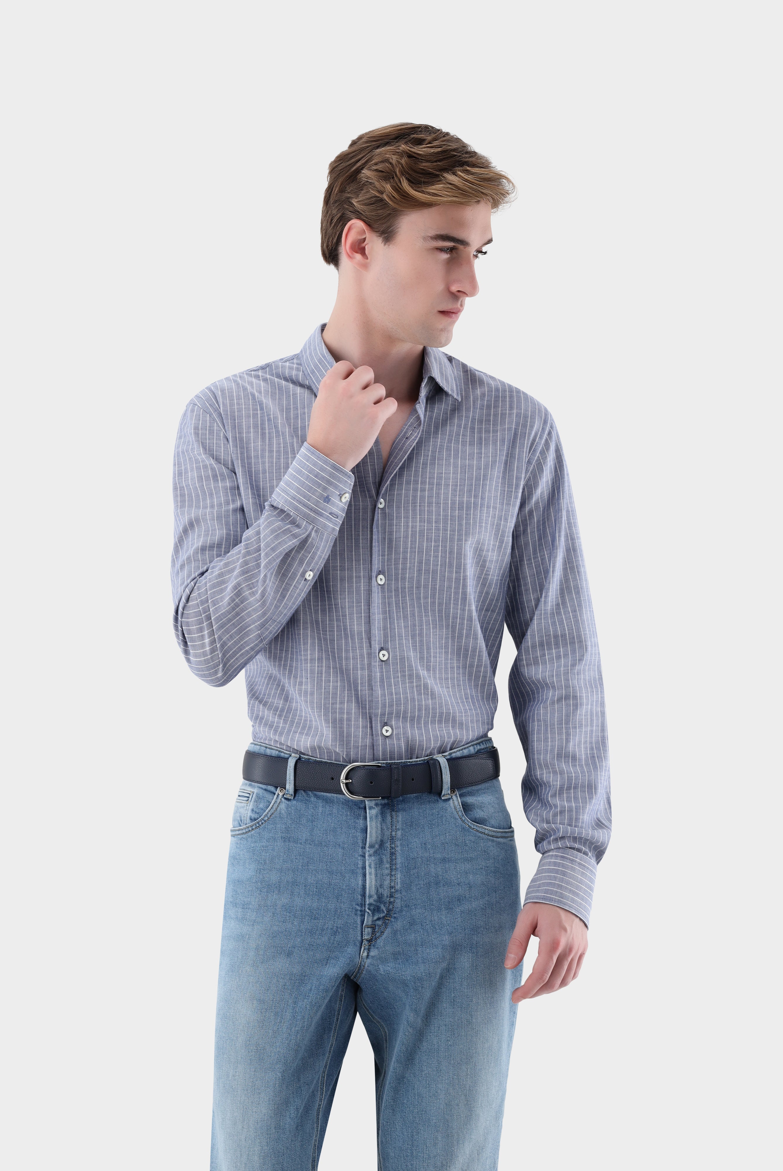 Gestreiftes Twill-Hemd | verwaschene Optik