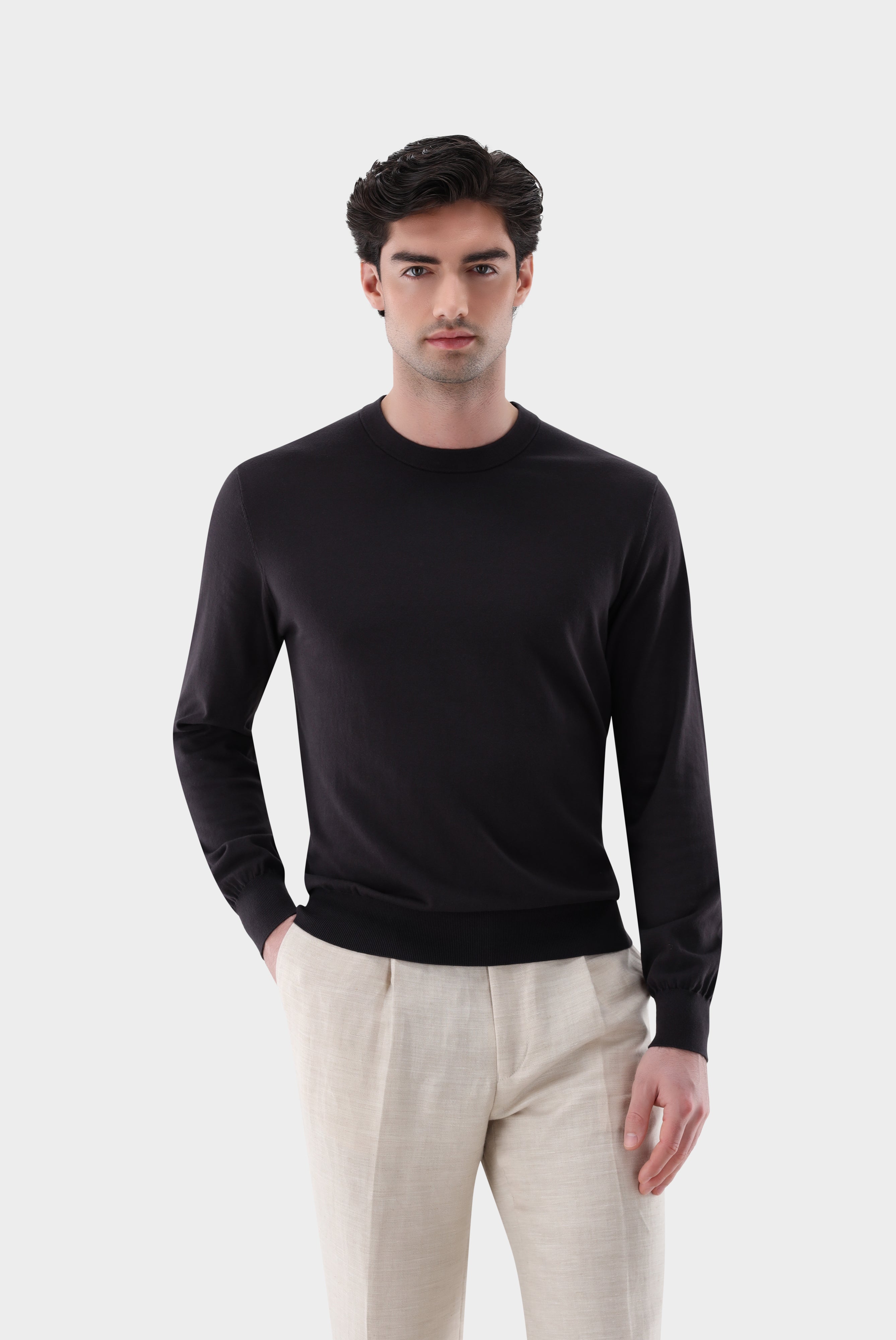 Rundhalspullover | mit Baumwolle und Seide-Strick & Pullover-Van Laack-OUTLET-Beige/Braun-L-ARCHIVIST-ARCHIVE-SALE