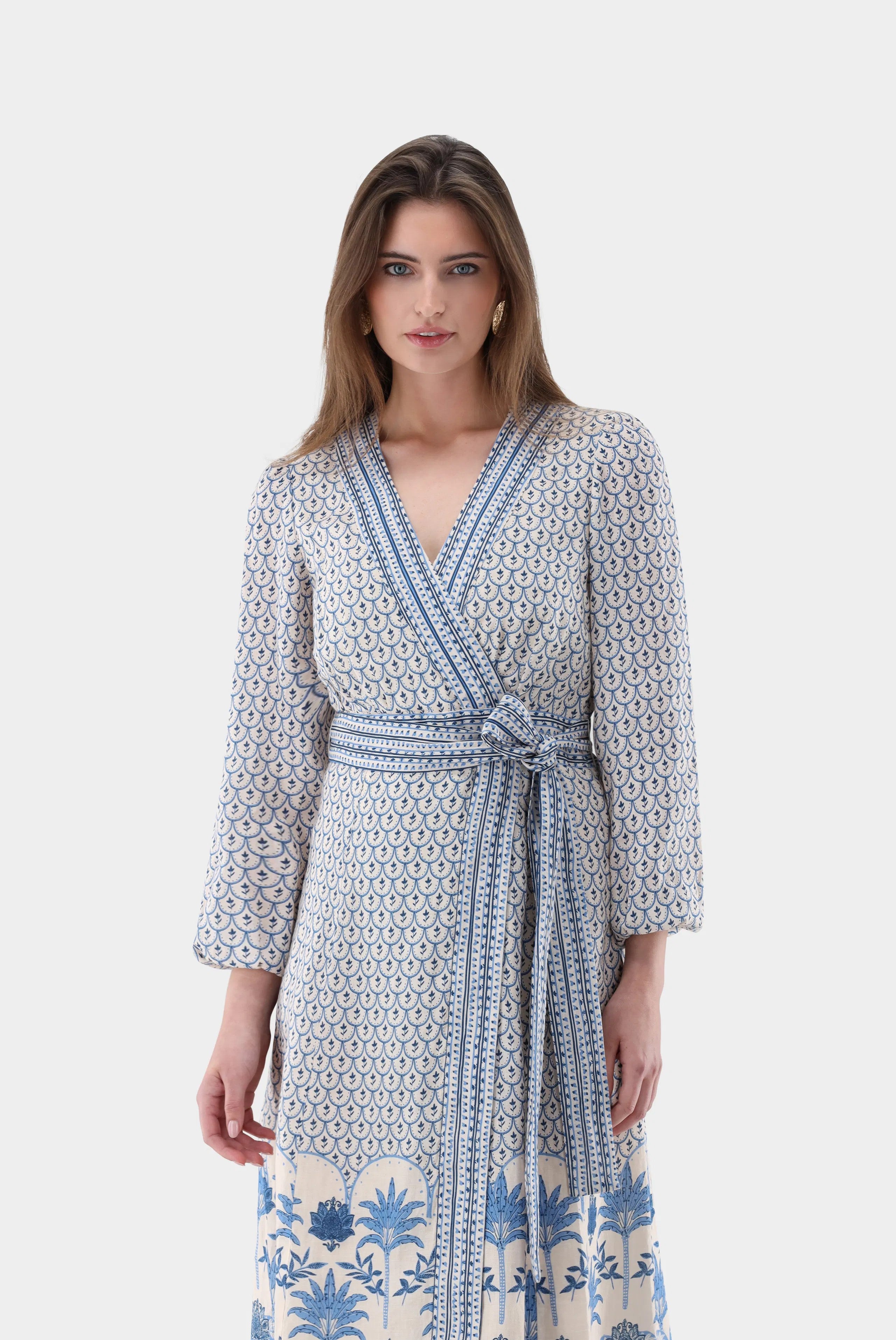 Midikleid | aus Leinen mit Palmen-Druck
