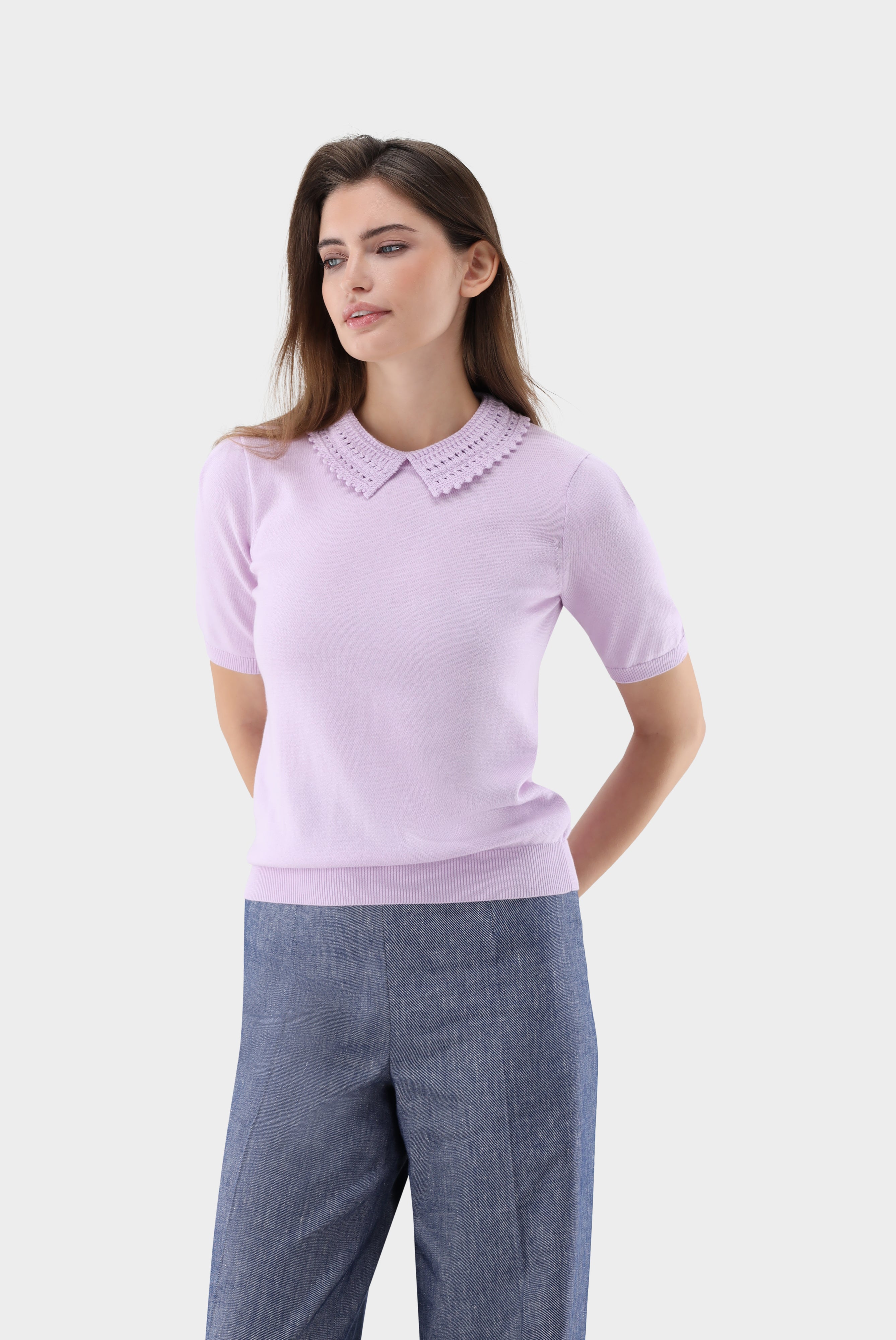 Strick Poloshirt | mit Häkel-Kragen