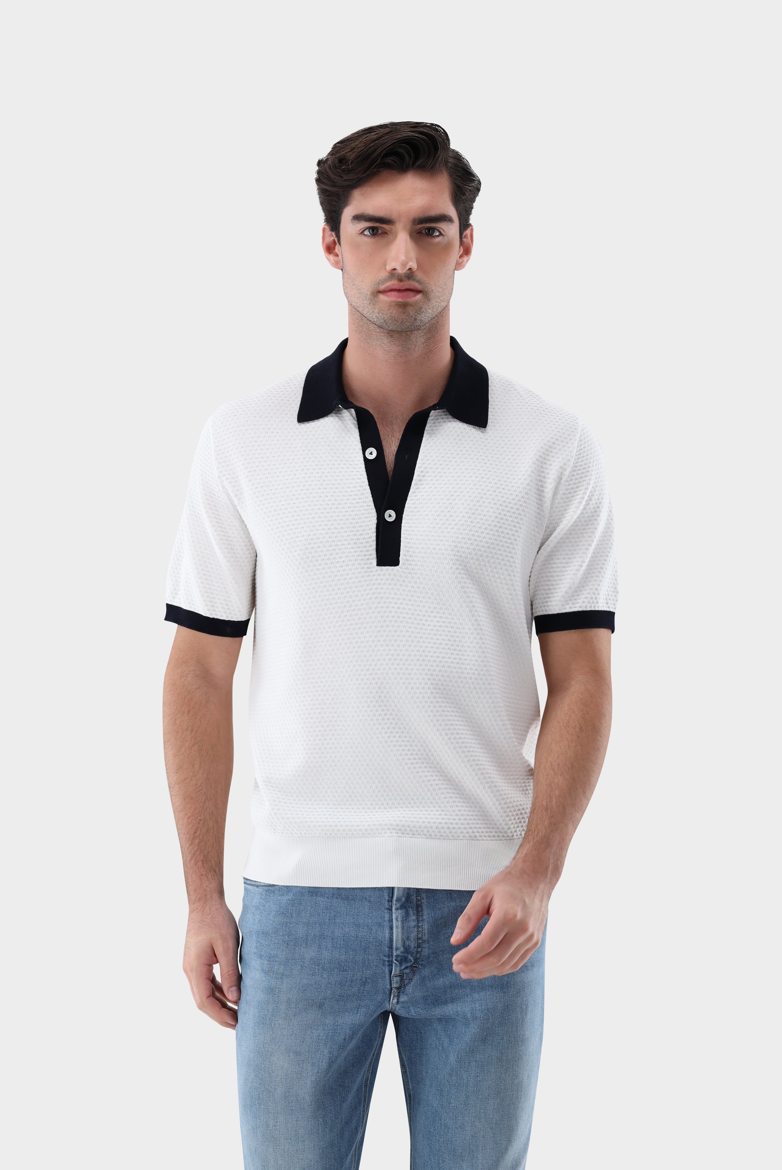 Strick Poloshirt | mit Kontraskragen und Struktur
