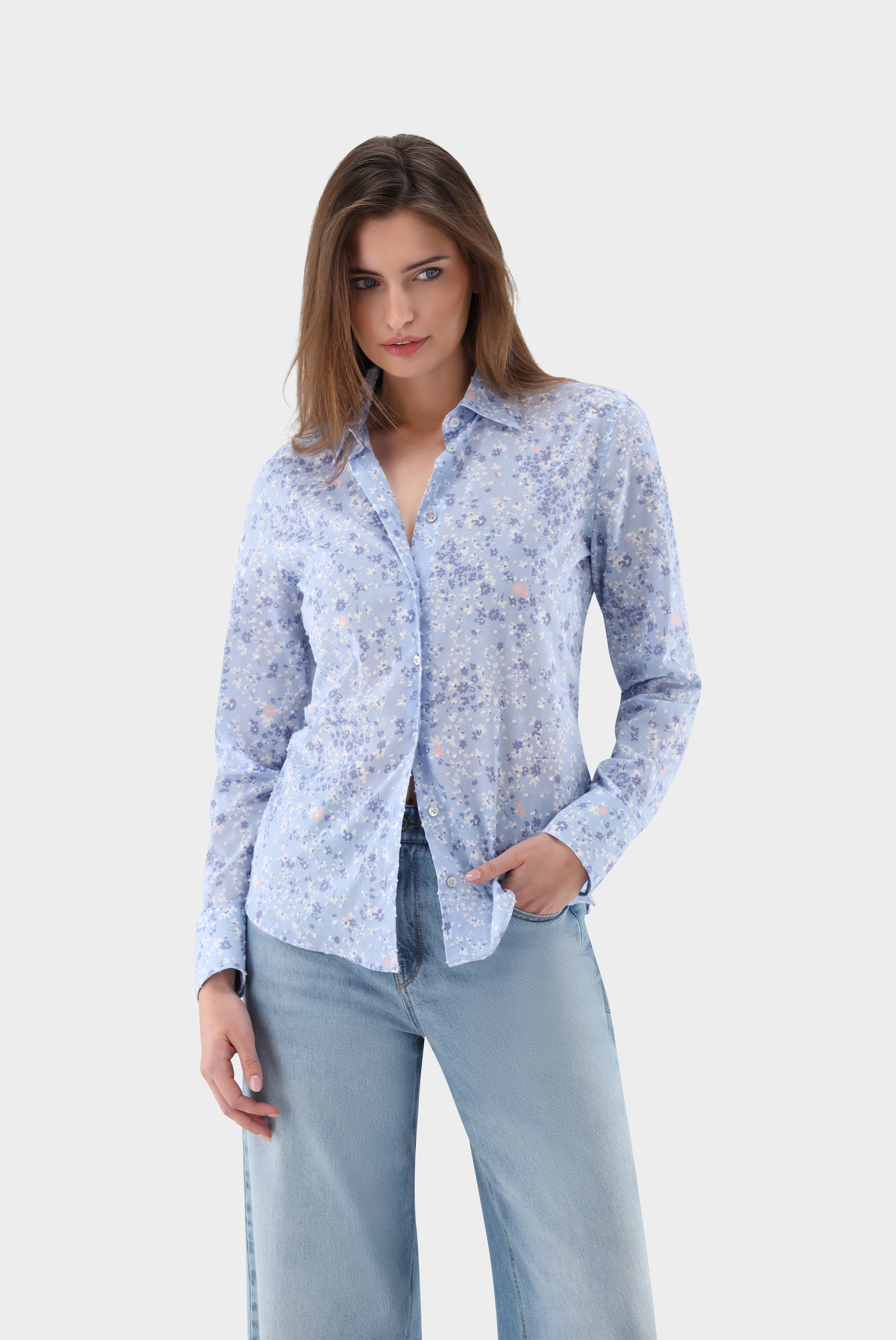 Hemdbluse | tailliert aus Baumwoll-Plumetis-Hemden & Blusen-Van Laack-OUTLET-bleu-36-ARCHIVIST-ARCHIVE-SALE