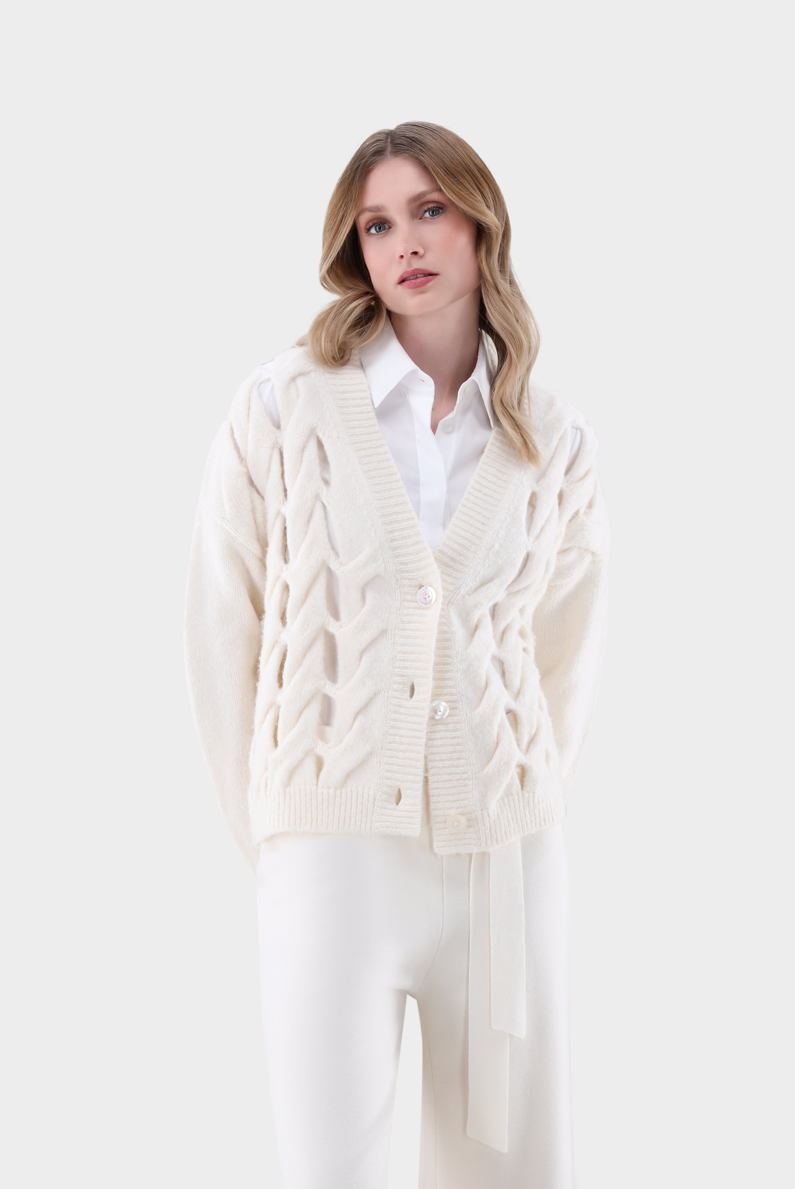 Strickjacke | mit offenem Zopfstrickmuster-Jacken & Mäntel-Van Laack-OUTLET-Beige-XS-ARCHIVIST-ARCHIVE-SALE