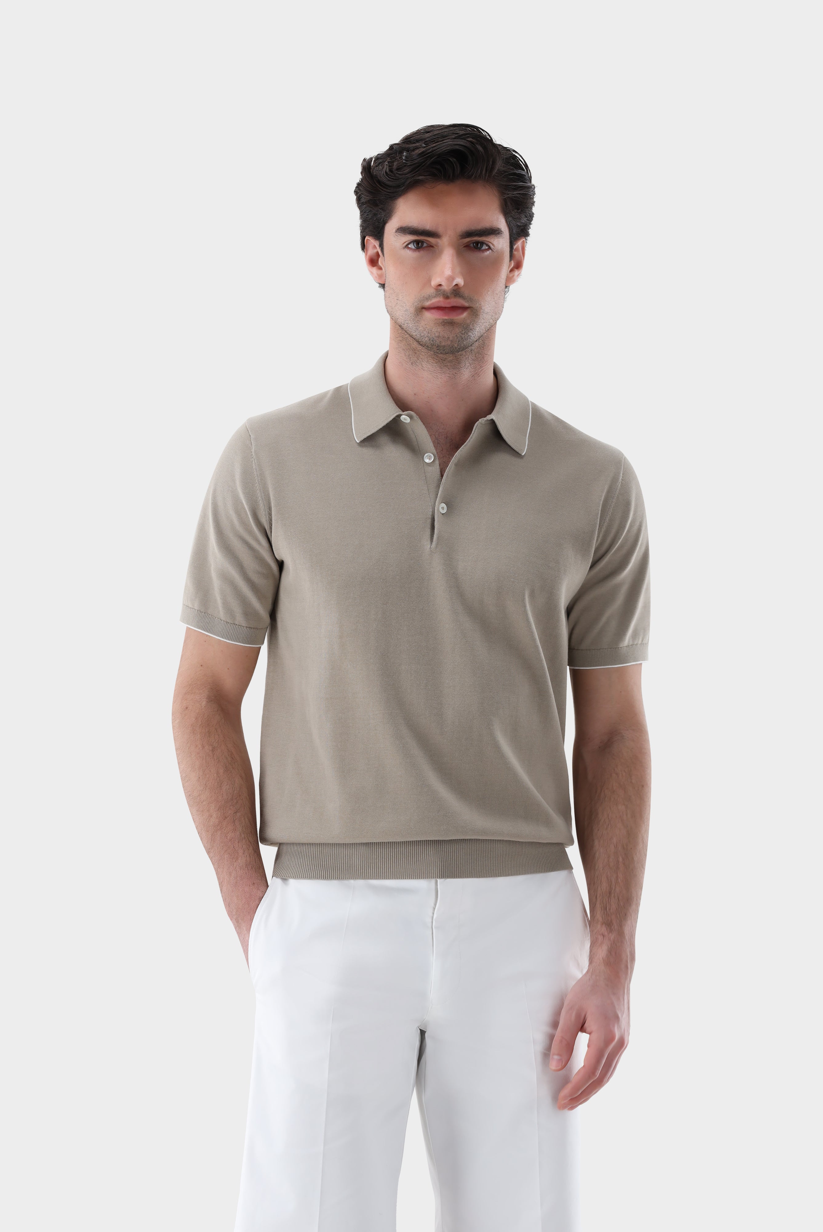 Strick Poloshirt mit Detail | aus Air Cotton-Shirts-Van Laack-OUTLET-Grün-L-ARCHIVIST-ARCHIVE-SALE