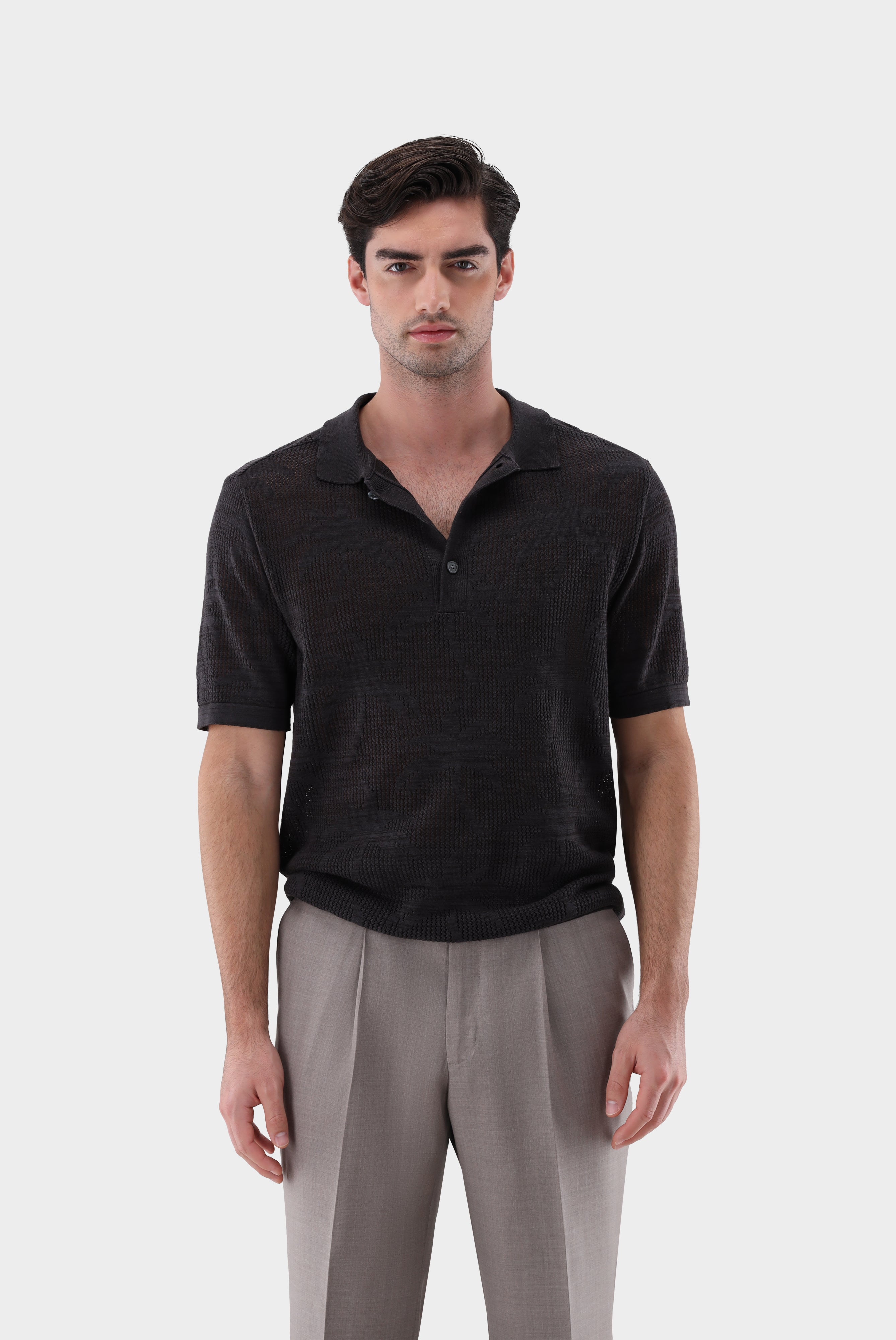 Poloshirt | aus Ajoure Strick mit Palmen Design