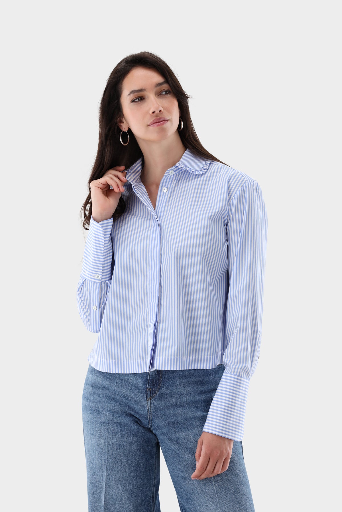 Cropped Hemdbluse | mit Rüschen