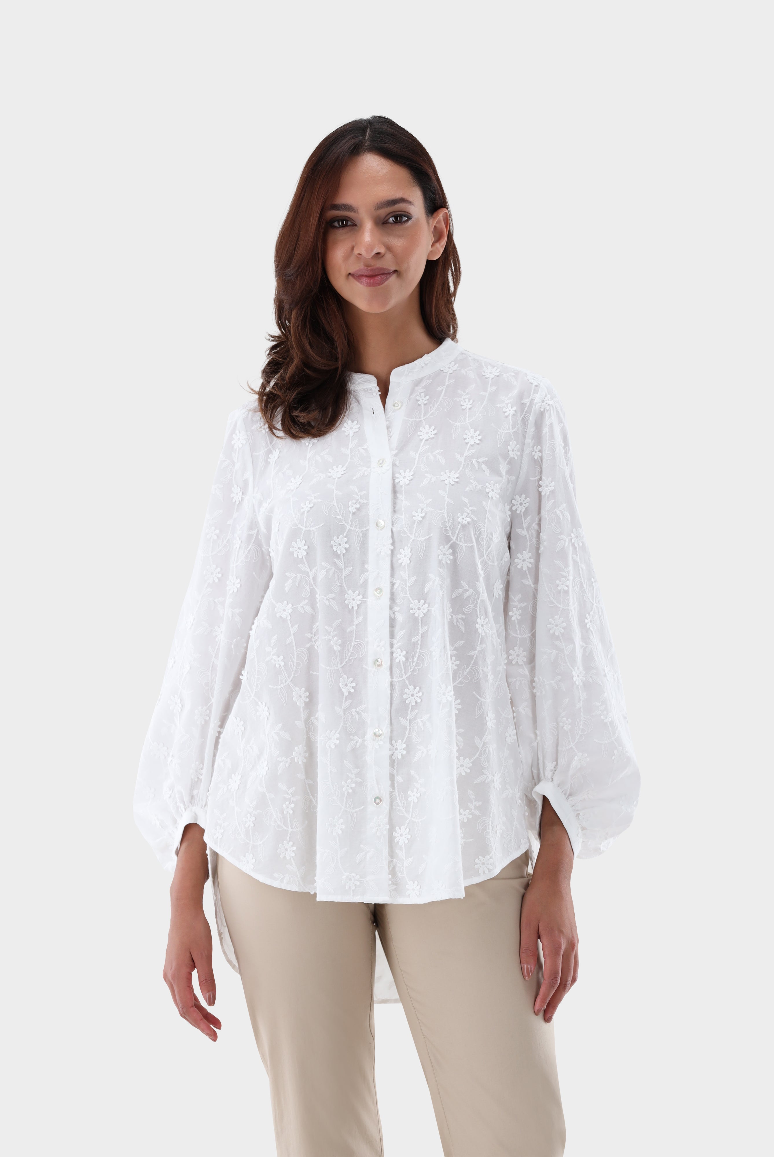 Van Laack-Hemdbluse | mit Ballonärmeln und Blumenstickerei-Hemden & Blusen-Black-Deal-Outlet-by-ARCHIVIST