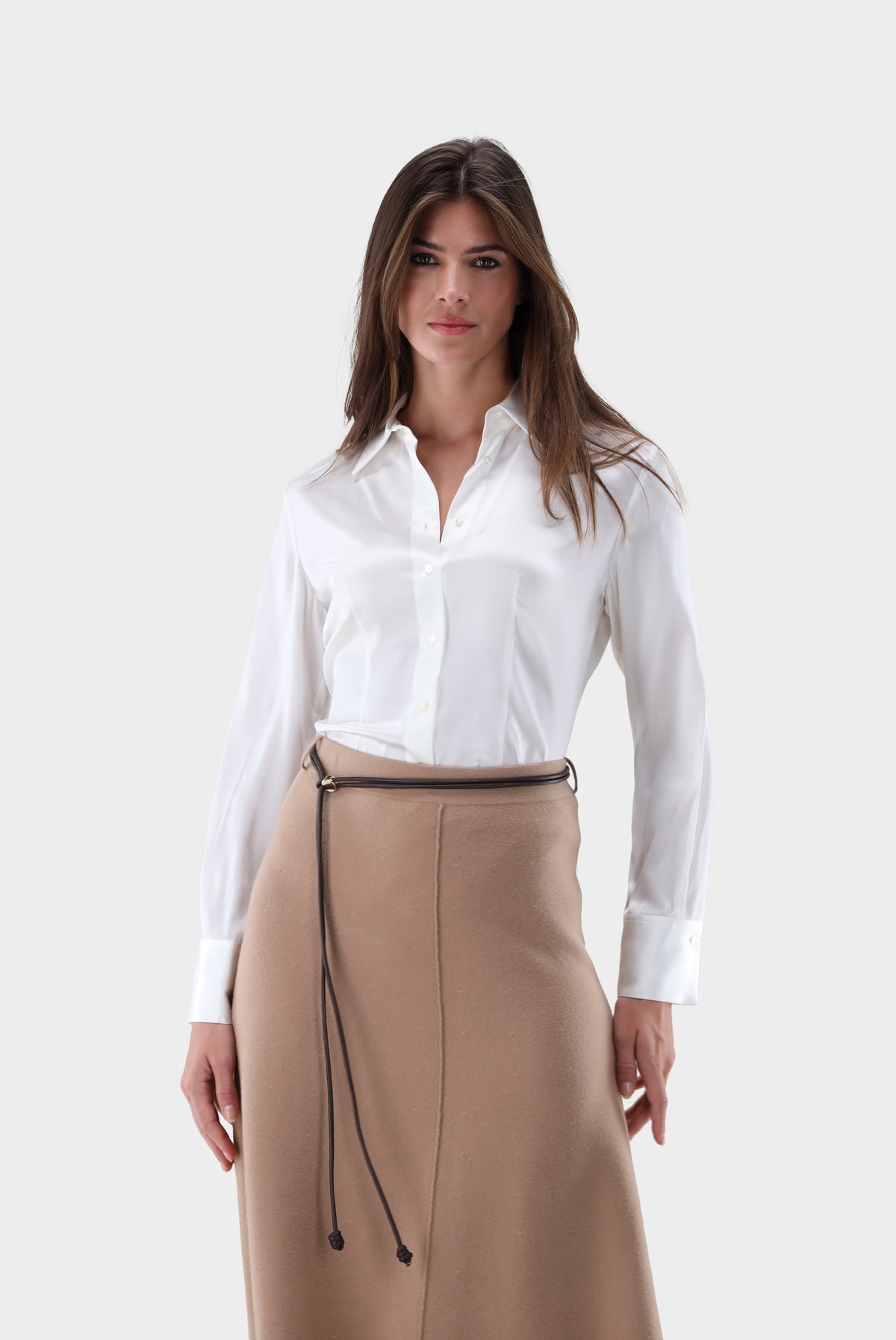 Hemdbluse | tailliert aus Seidensatin-Stretch-Hemden & Blusen-Van Laack-OUTLET-Beige-36-ARCHIVIST-ARCHIVE-SALE