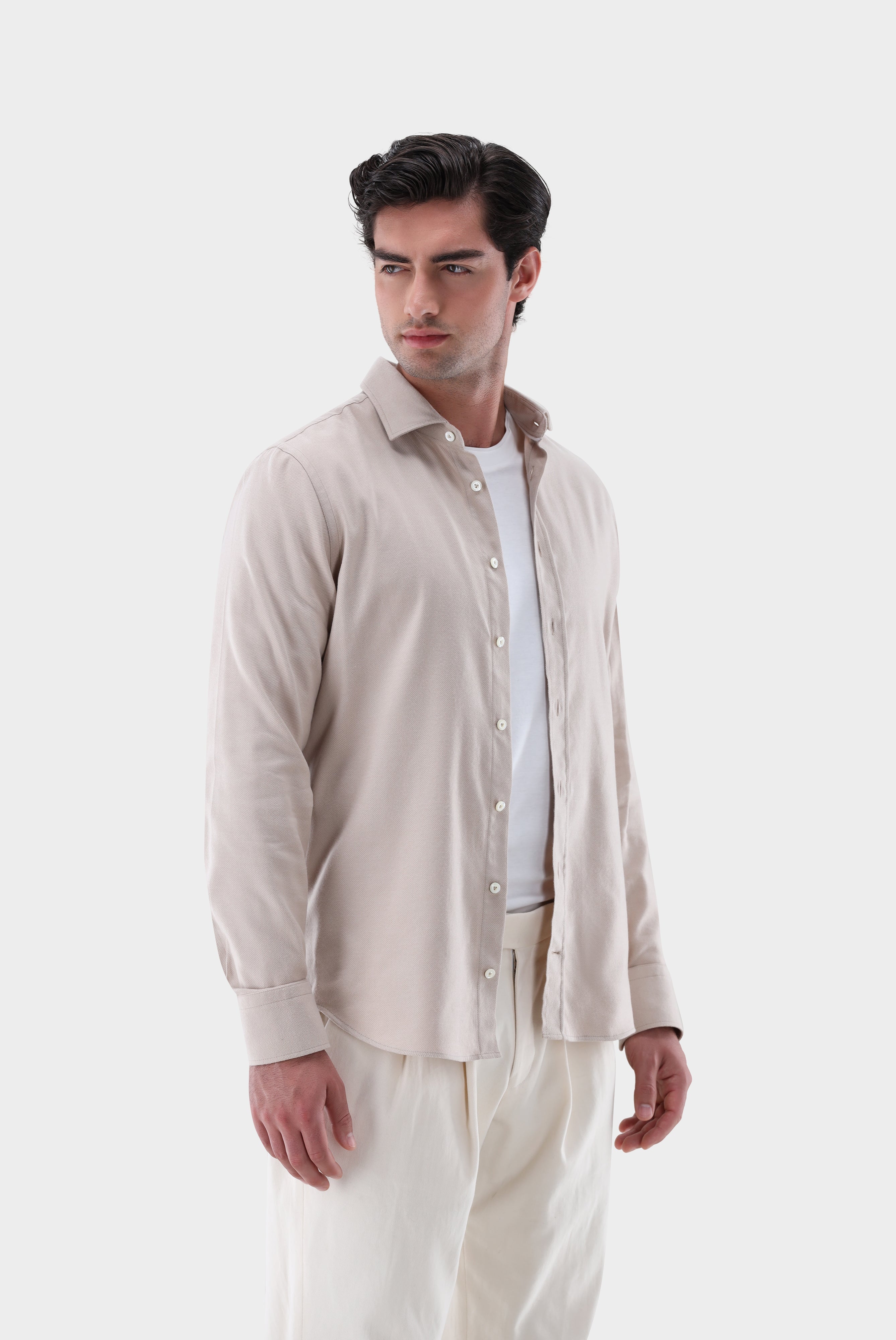 Flanellhemd | mit Fischgräten-Muster Slim Fit-Hemden & Blusen-Van Laack-OUTLET-Beige/Braun-S-ARCHIVIST-ARCHIVE-SALE