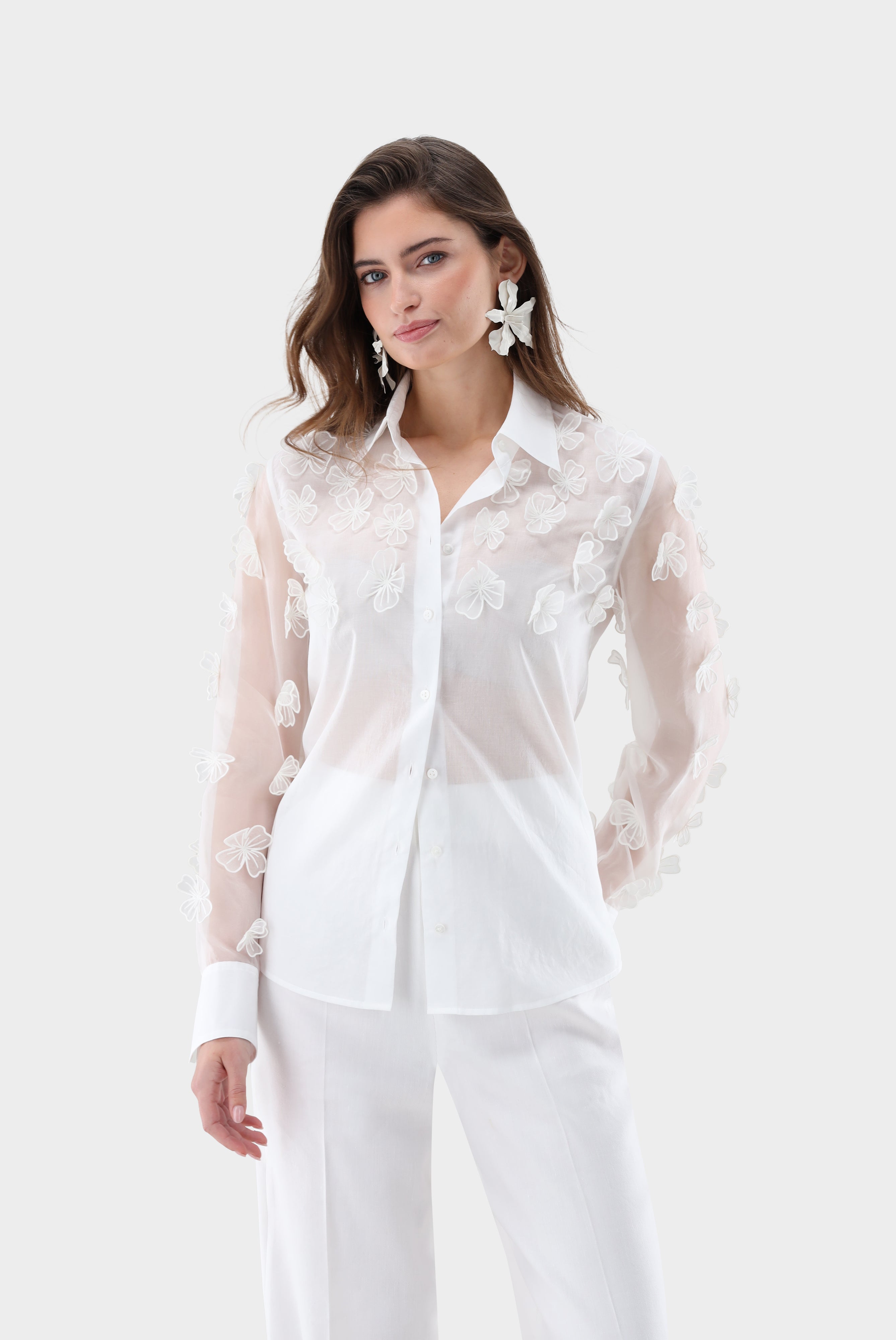 Hemdbluse | mit 3D-Blumen