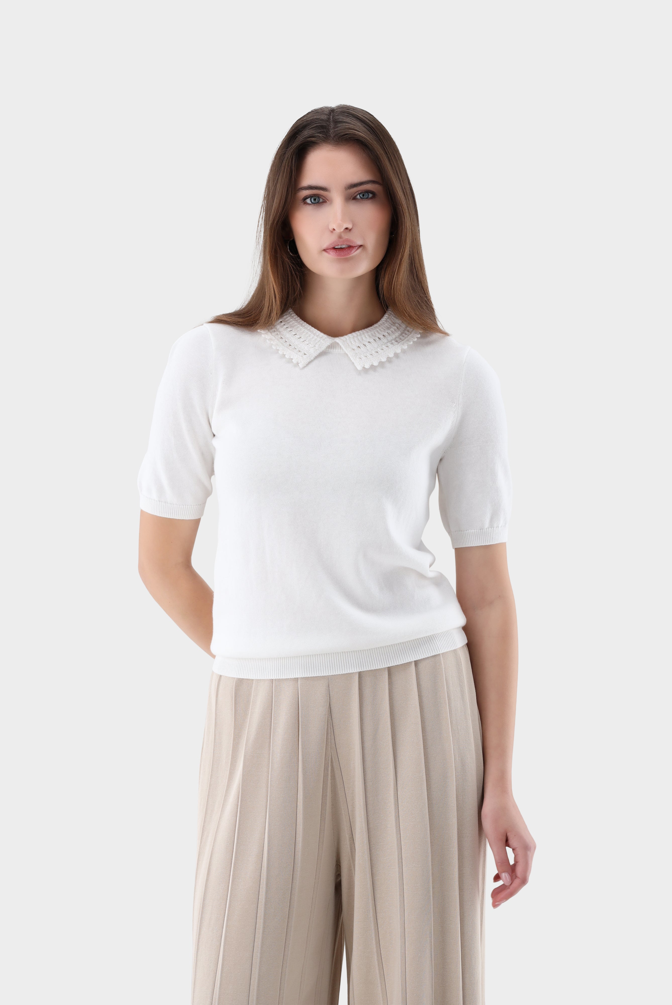 Strick Poloshirt | mit Häkel-Kragen