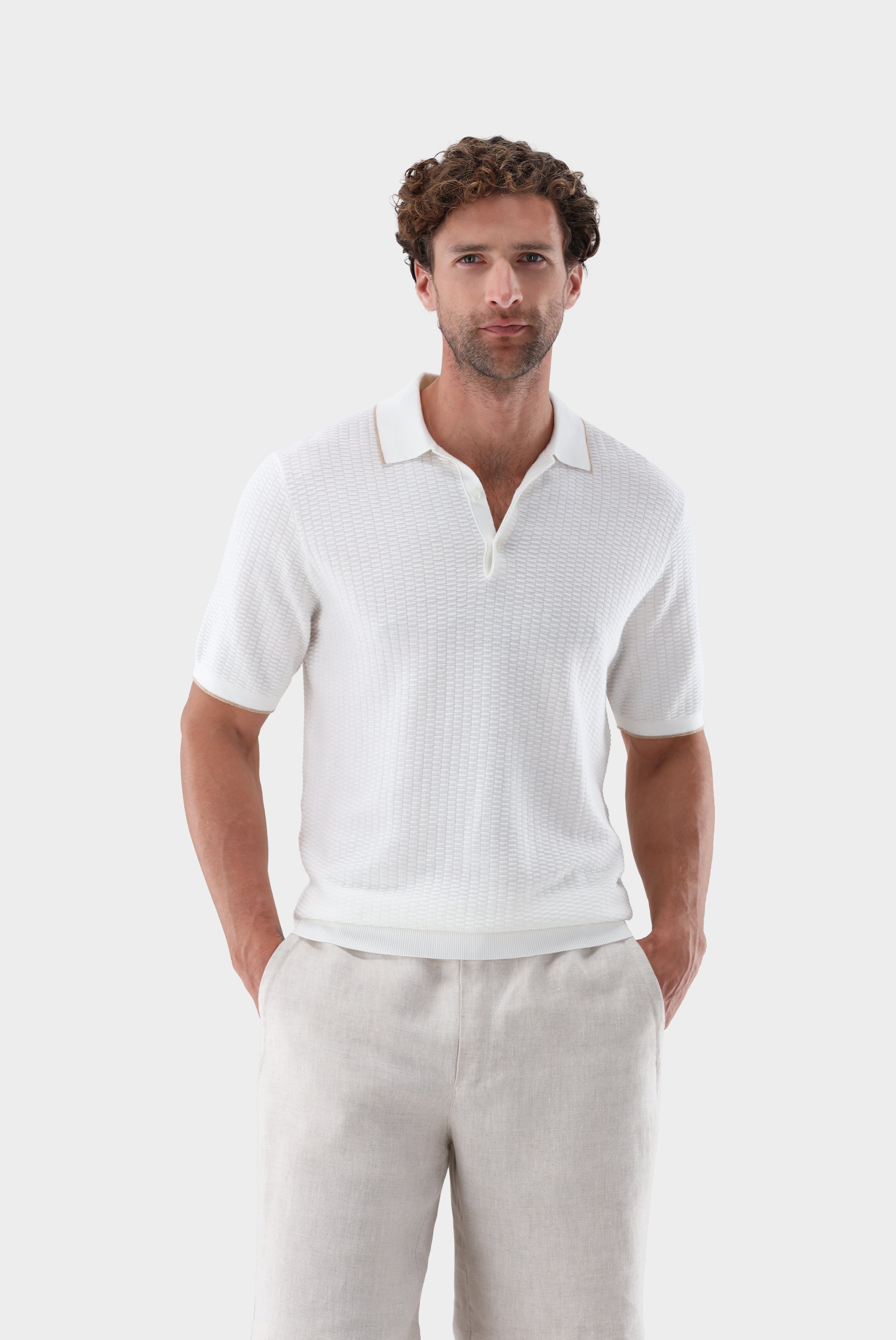 Strick Poloshirt | mt Kaschmir und Jacquard Struktur