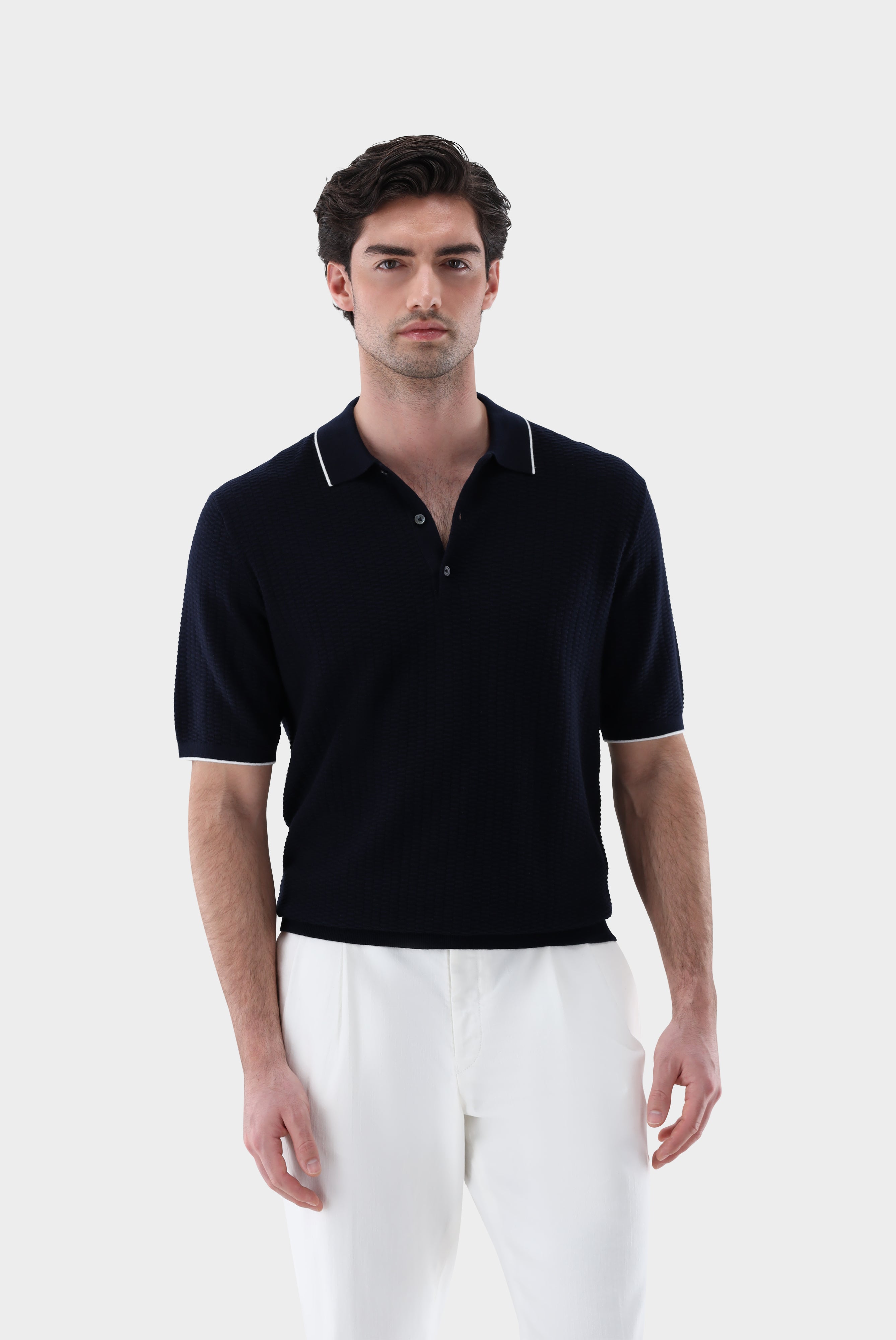 Strick Poloshirt | mt Kaschmir und Jacquard Struktur