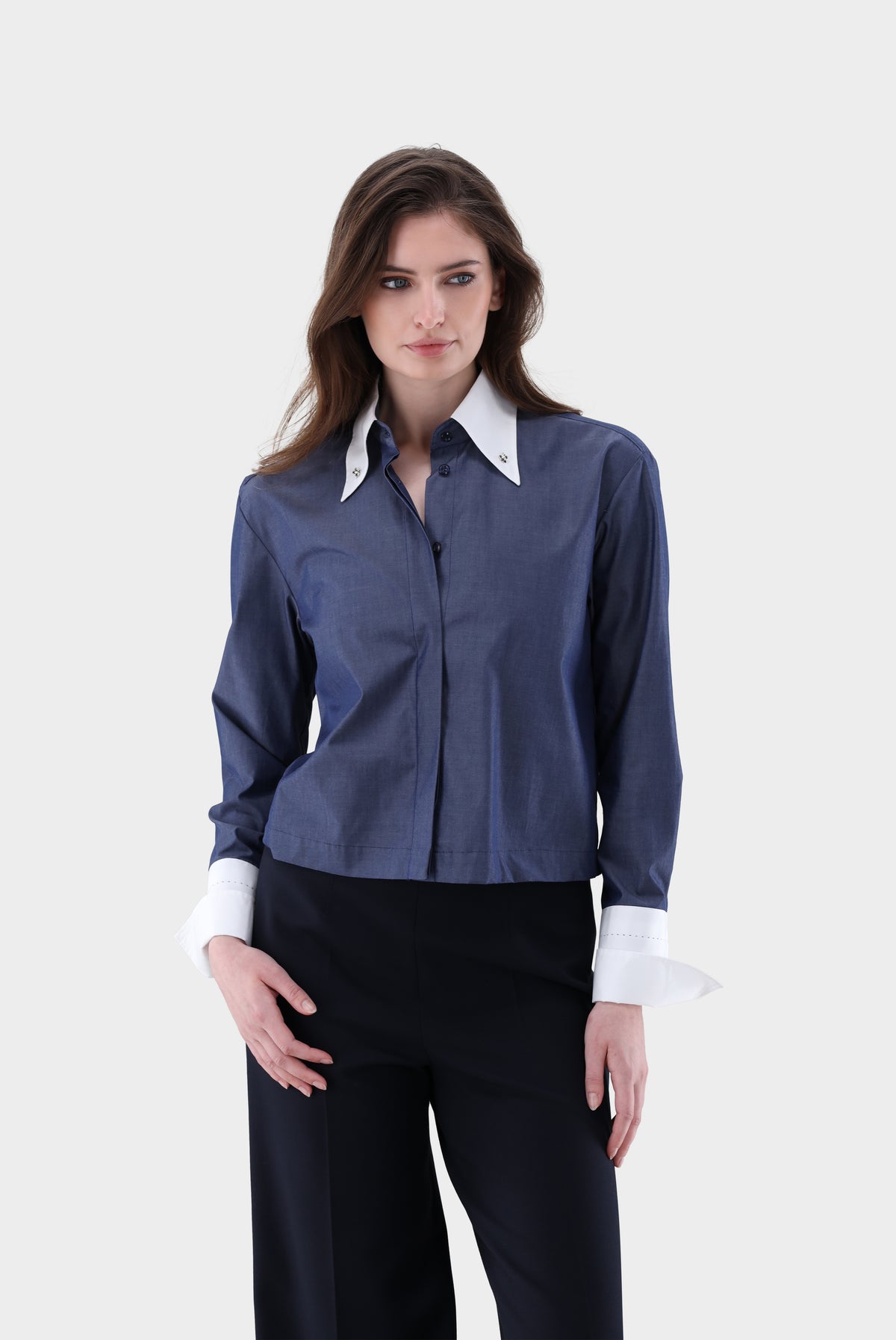 Hemdbluse | kurz geschnitten und gestreift-Hemden & Blusen-Van Laack-OUTLET-navy-36-ARCHIVIST-ARCHIVE-SALE