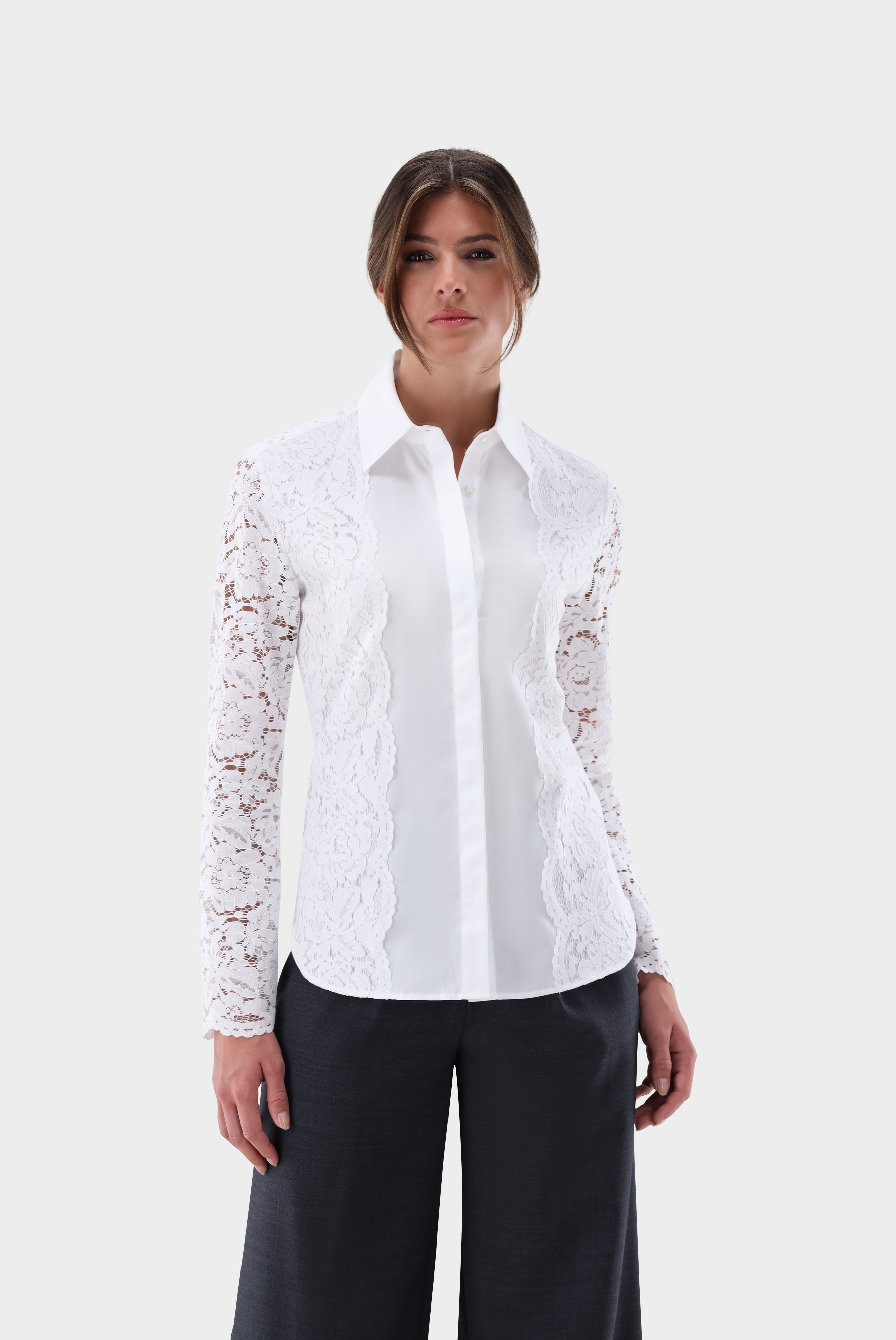 Hemdbluse | mit Spitzenärmeln