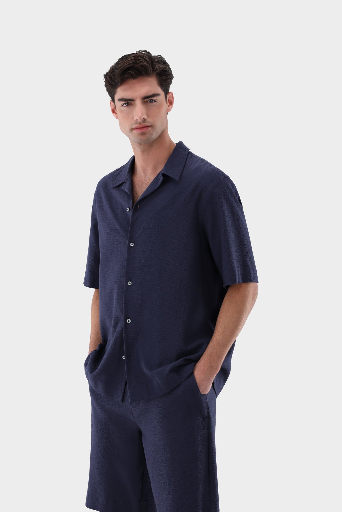 Kurzarmhemd | aus Baumwoll-Seersucker-Hemden & Blusen-Van Laack-OUTLET-navy-S-ARCHIVIST-ARCHIVE-SALE