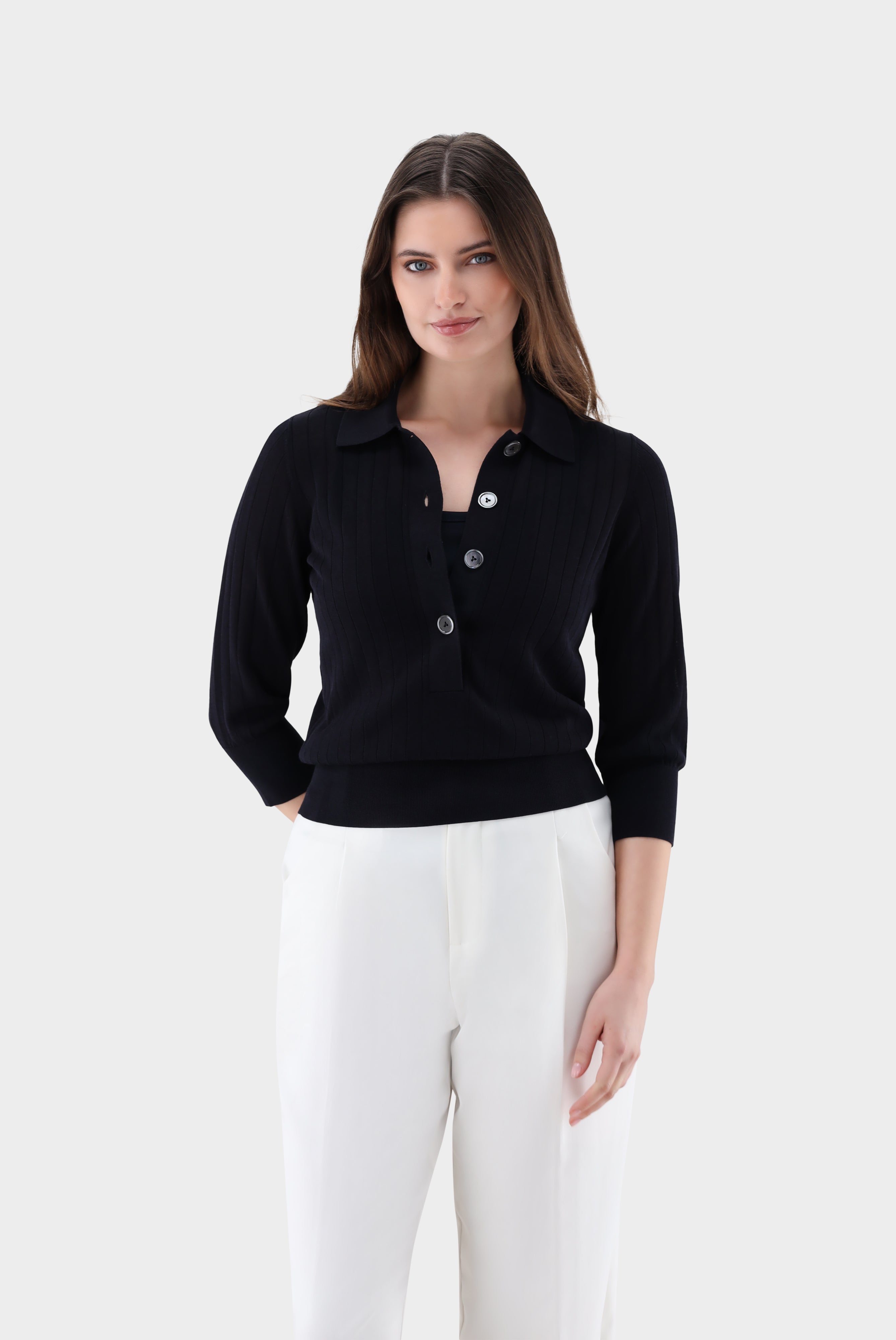 Poloshirtaus Rippstrick | mit Baumwolle und Viskose