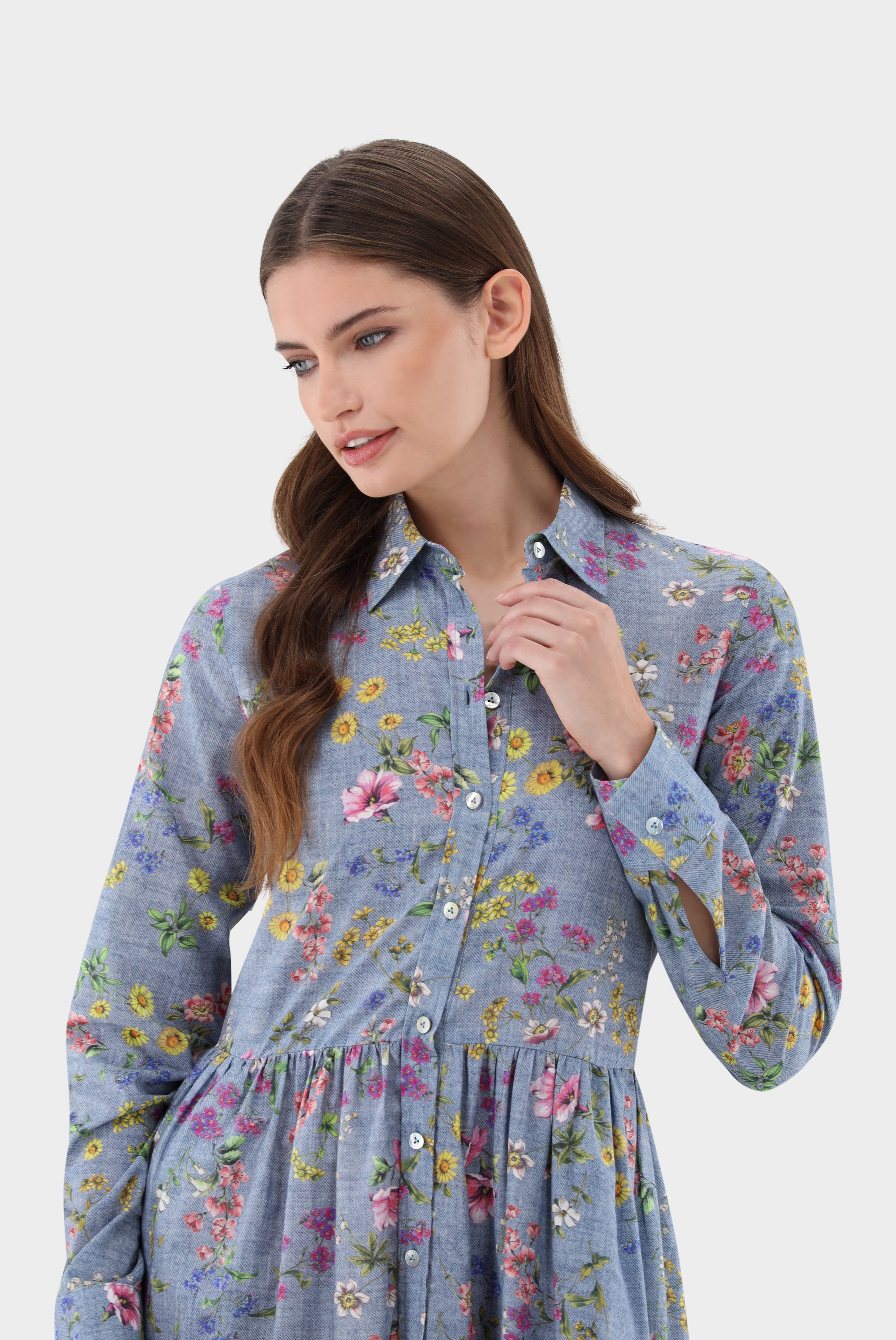 Van Laack-Midi-Hemdblusenkleid | mit Jeans-Blumen-Druck-Kleider & Röcke-Black-Deal-Outlet-by-ARCHIVIST