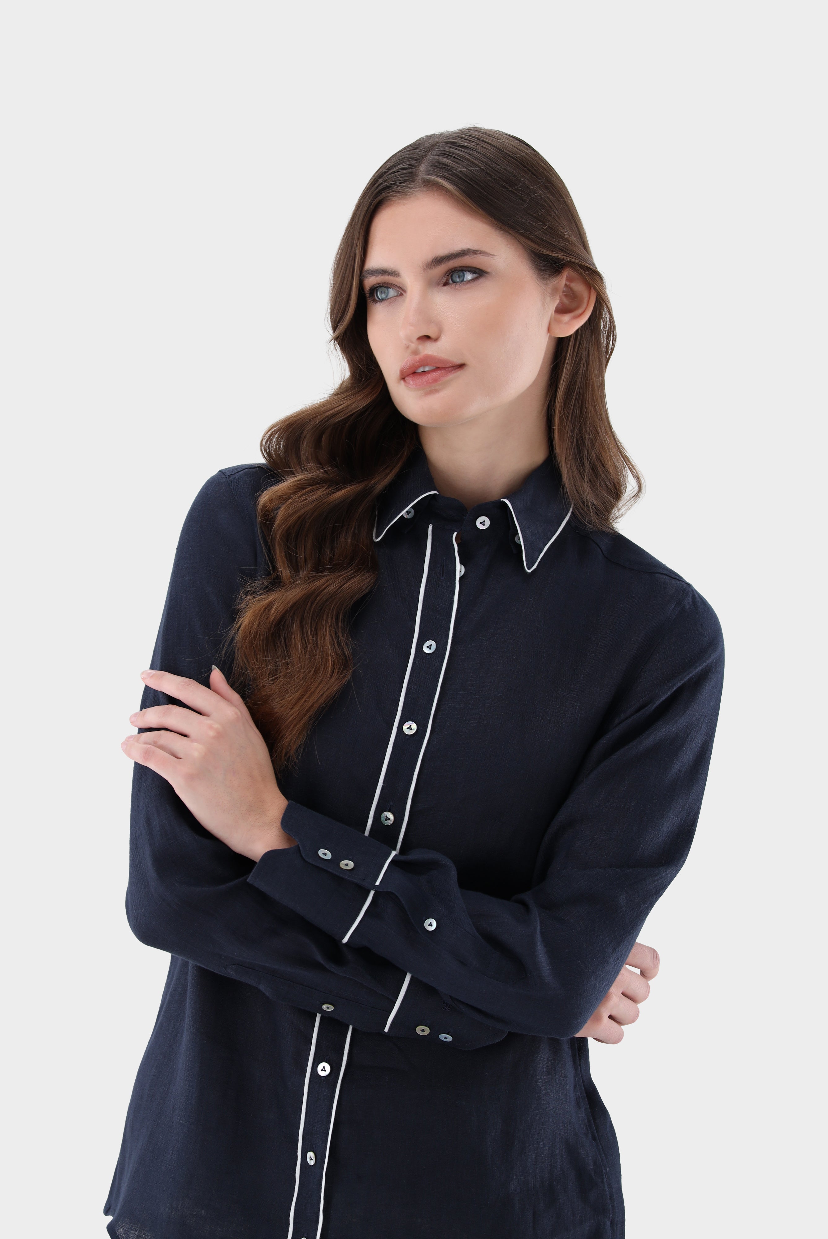 Van Laack-Hemdbluse | aus Leinen mit Kontrastpaspel-Hemden & Blusen-Black-Deal-Outlet-by-ARCHIVIST