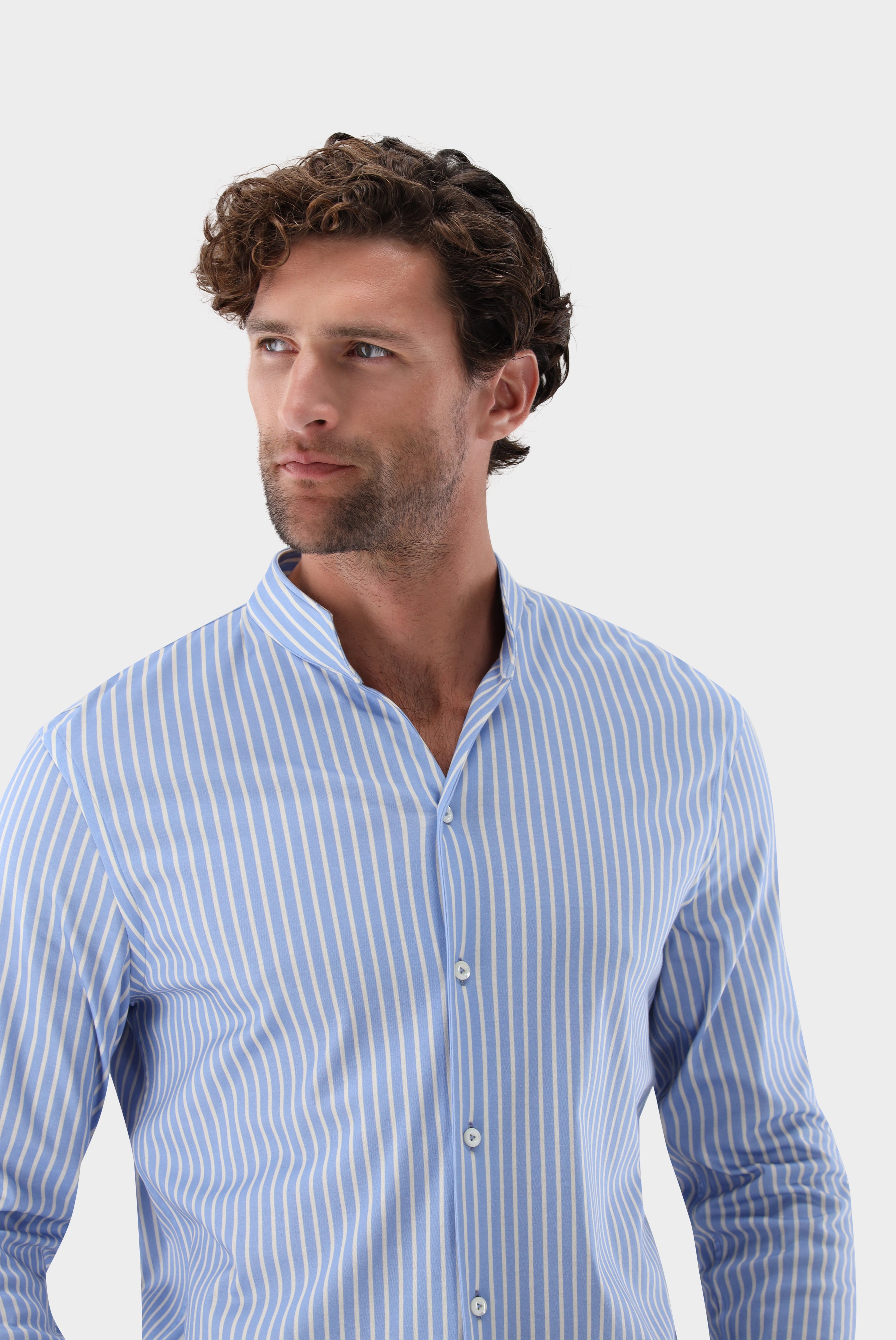 Gestreiftes Jerseyhemd | mit Stehkragen aus Schweizer Baumwolle-Hemden & Blusen-Van Laack-OUTLET-ARCHIVIST-ARCHIVE-SALE