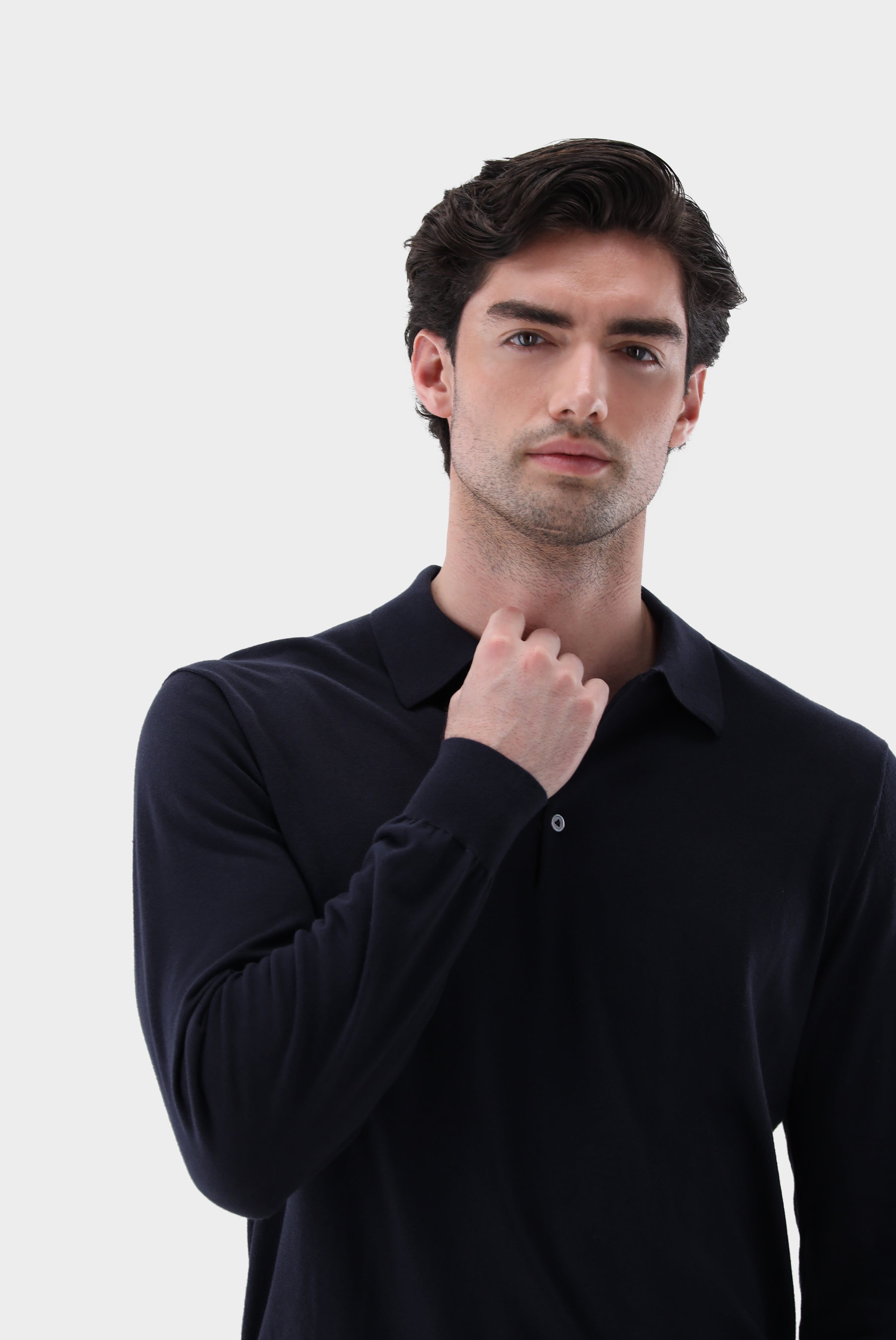 Langarm Strick-Poloshirt | mit Baumwolle und Seide